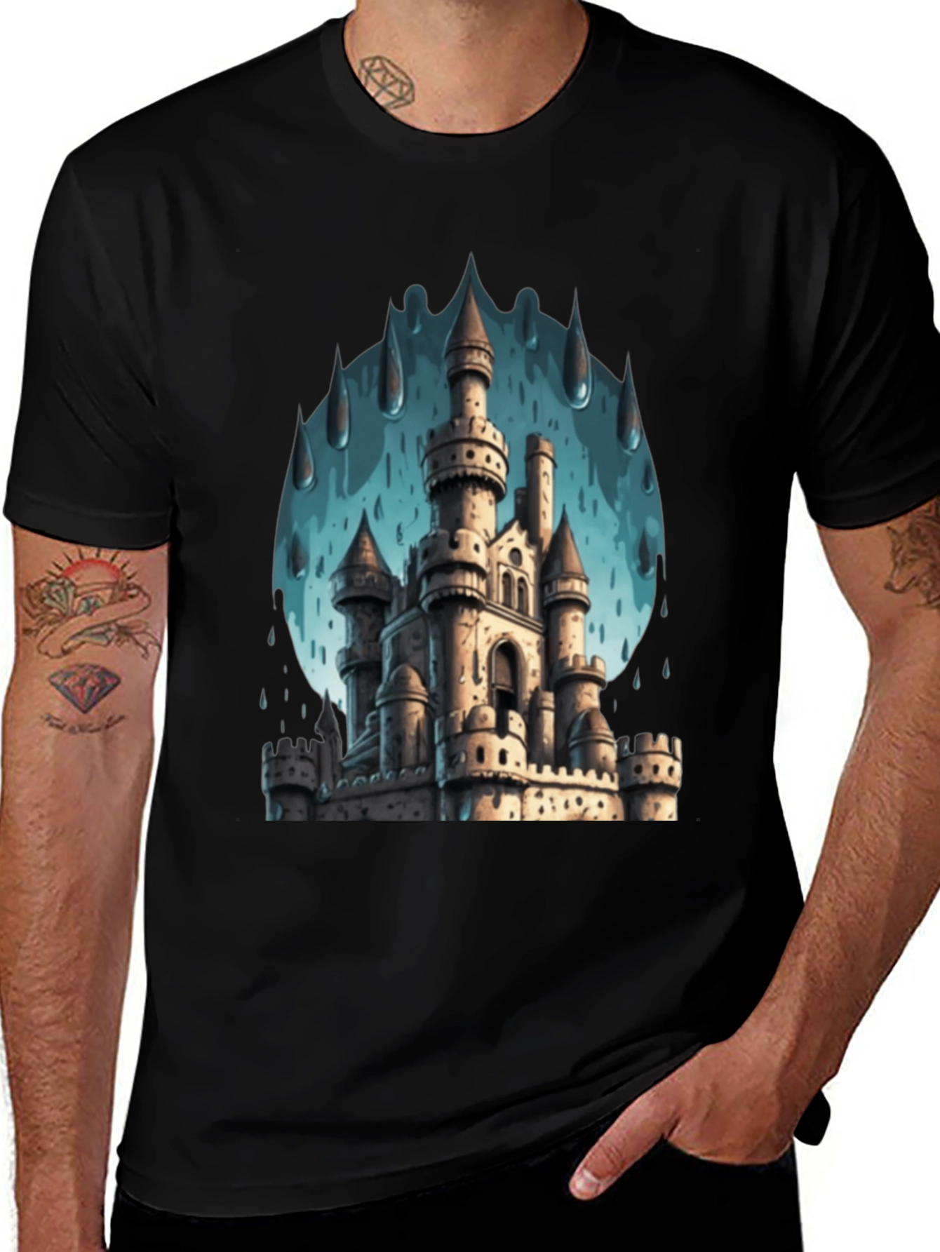 Variant 21 of Castle in the Rain Black T-Shirt