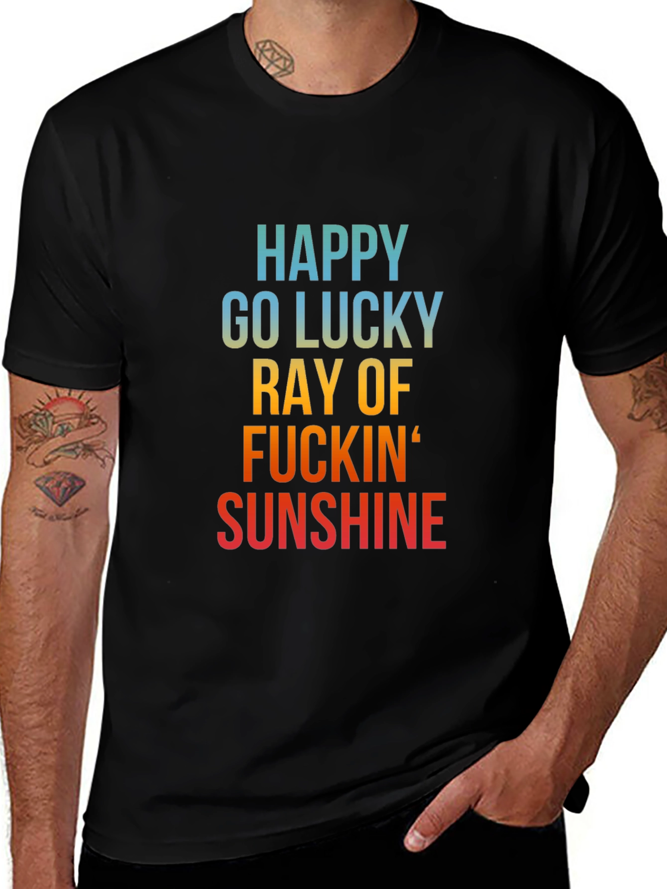 Variant 27 of Happy Go Lucky Sunshine Graphic Tee - Black Cotton Casual