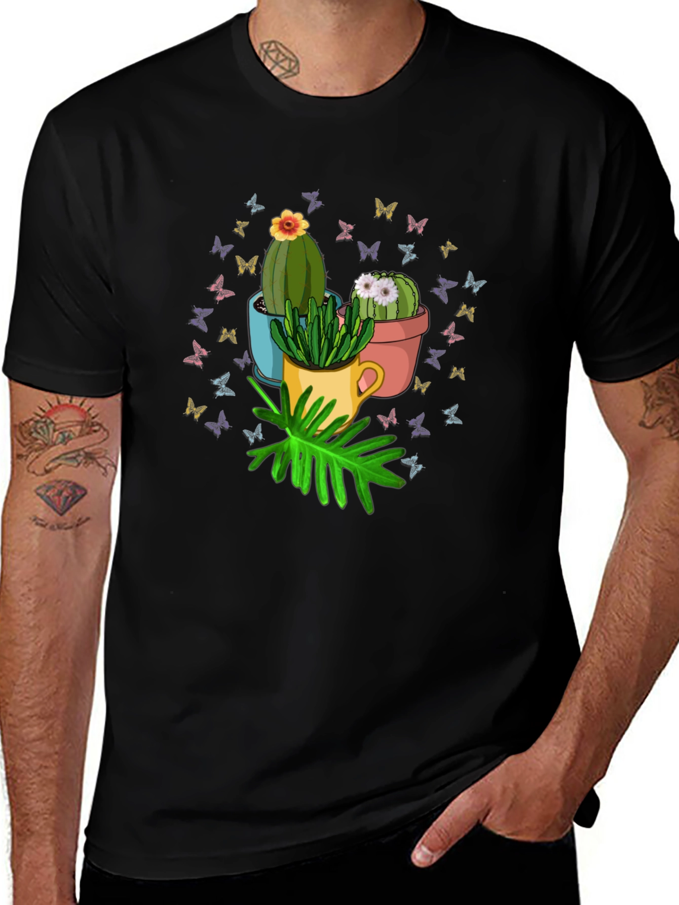 Variant 28 of Cactus & Butterfly Graphic T-Shirt - Nature Lover Tee