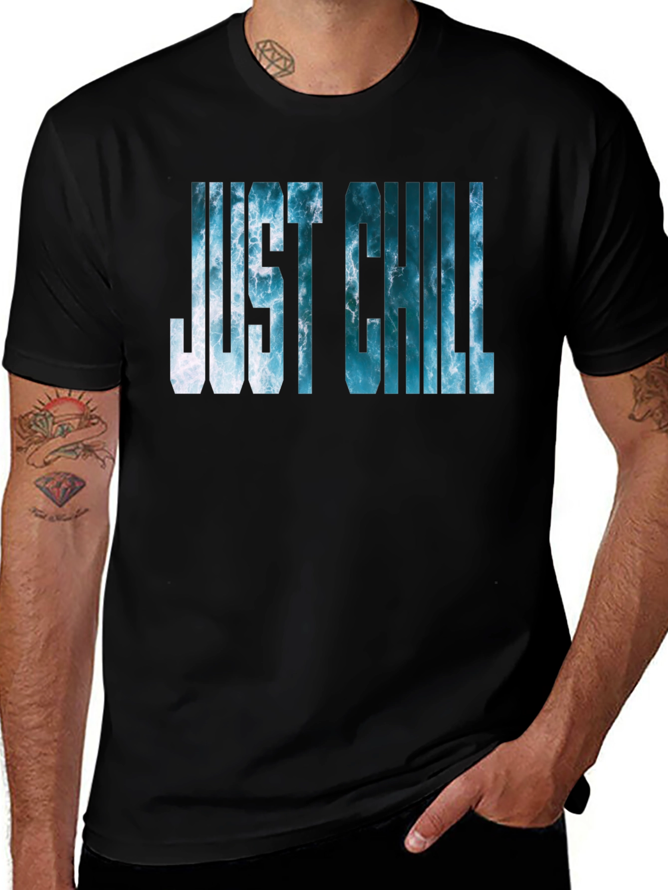 Variant 27 of Just Chill Ocean Graphic Black T-Shirt