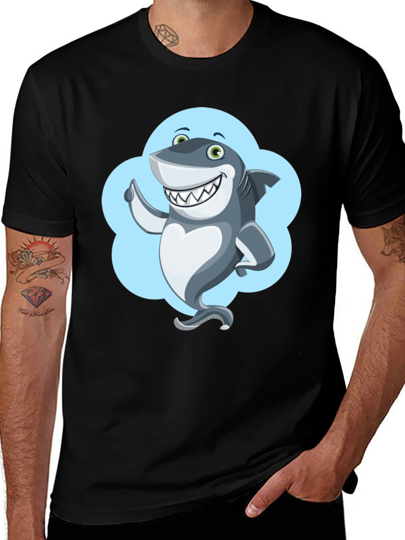 Variant 18 of Shark Cartoon Graphic Black T-Shirt