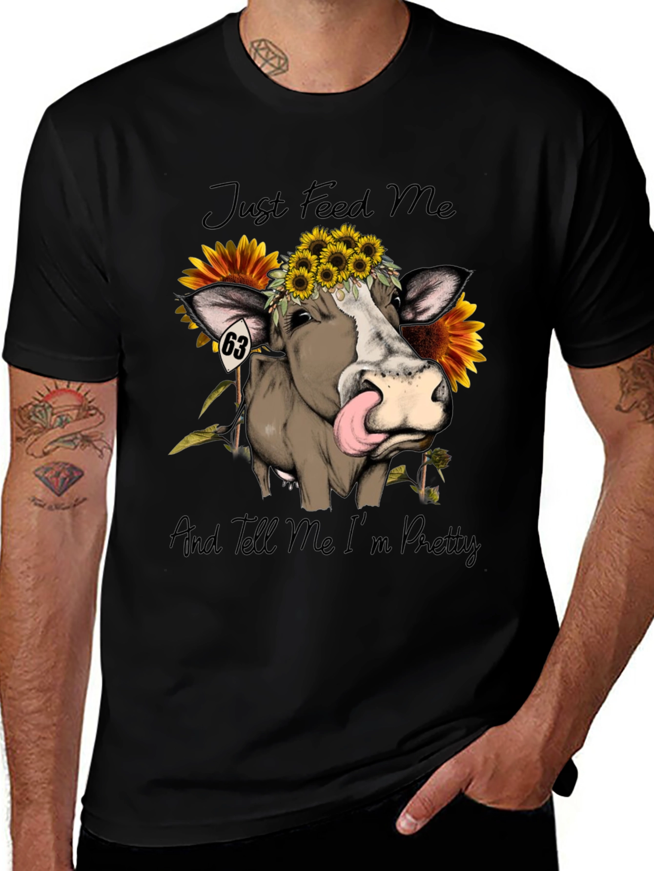 Variant 14 of Cow & Sunflower Graphic Tee - Just Feed Me!