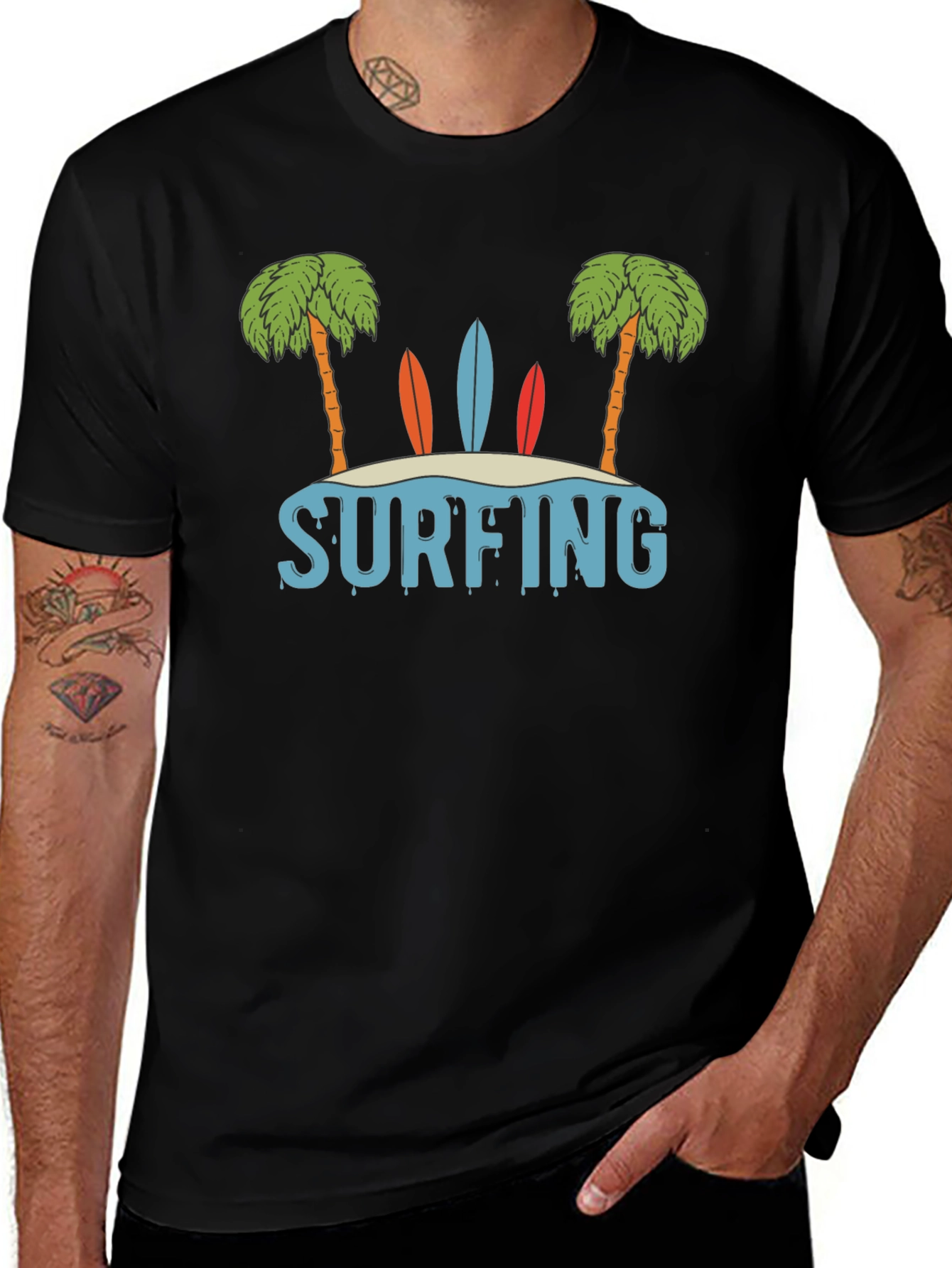 Variant 30 of Surfing Beach Palm Tree Graphic T-Shirt