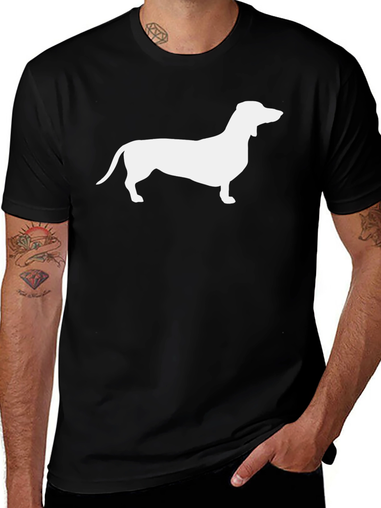 Variant 26 of Dachshund Graphic Tee - Black Cotton T-Shirt