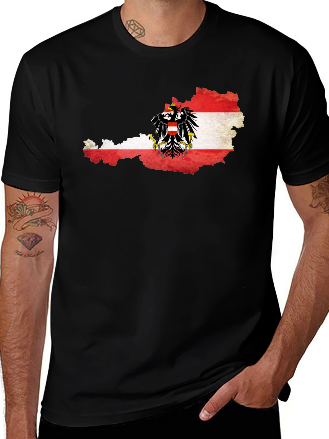 Austria Flag Map T-Shirt - Black Graphic Tee
