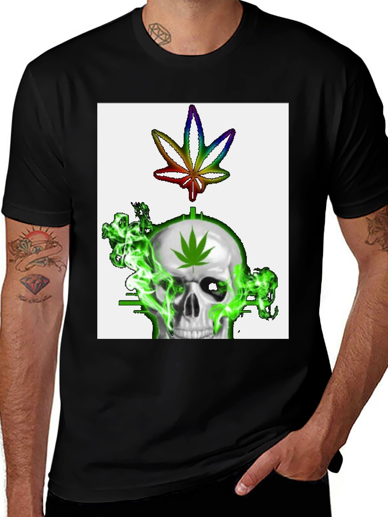 Variant 4 of Skull & Weed Leaf Graphic T-Shirt
