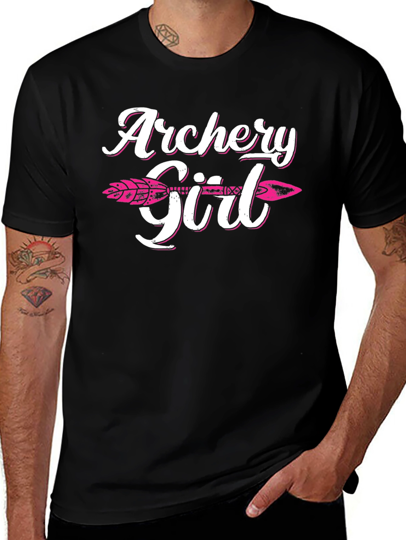 Variant 3 of Archery Girl T-Shirt, Pink Arrow Graphic, Black Tee