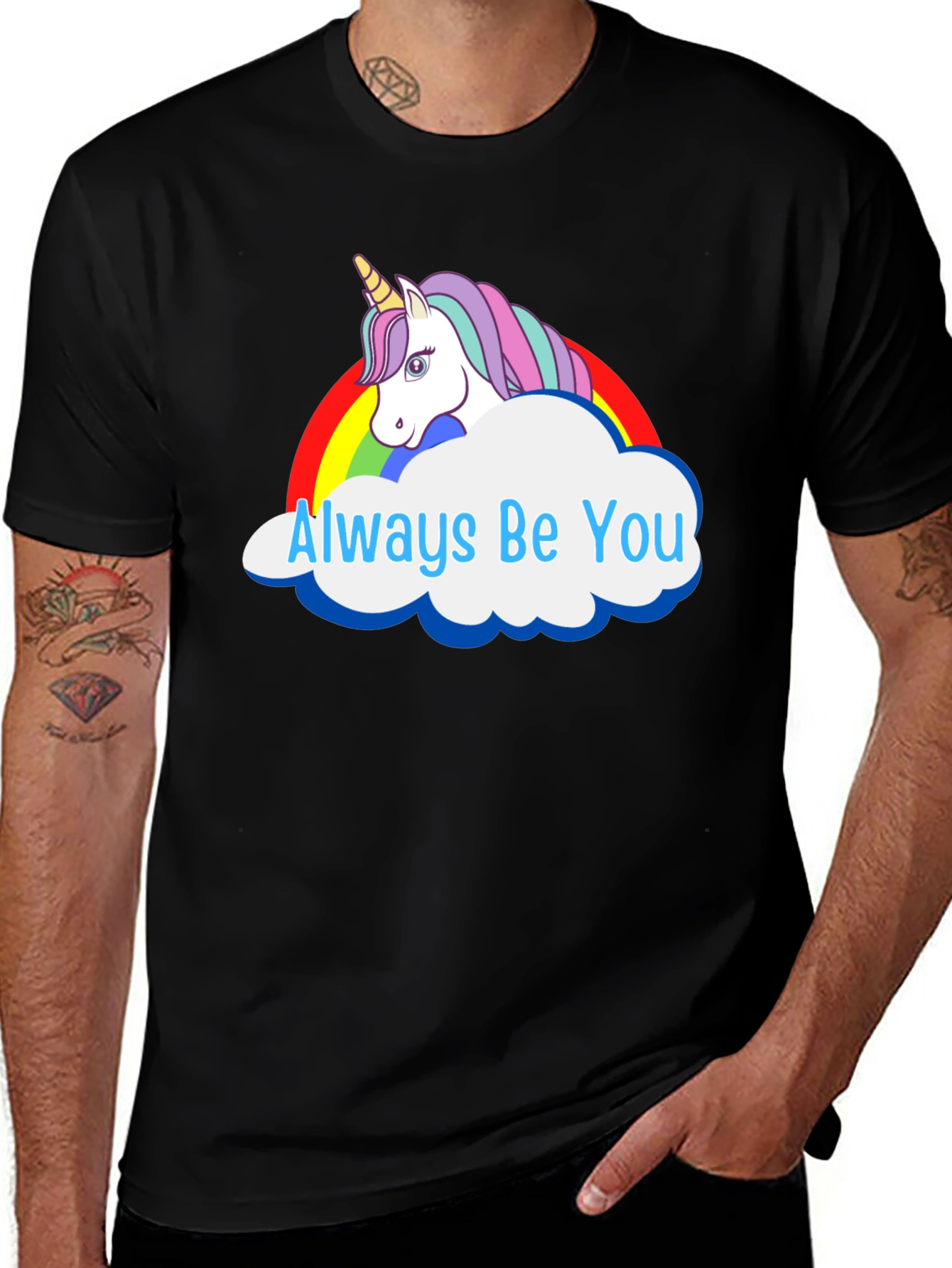 Variant 6 of Always Be You Unicorn Graphic Tee - Black Cotton T-Shirt