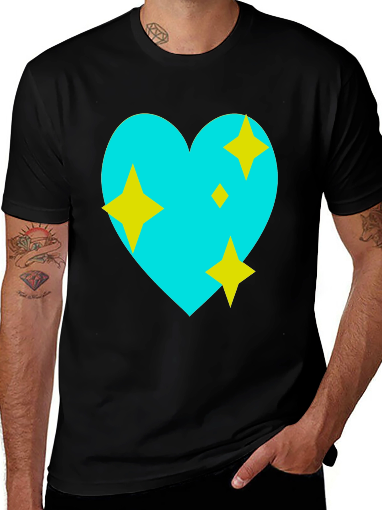 Variant 7 of Sparkling Heart Graphic Tee - Black Cotton Blend