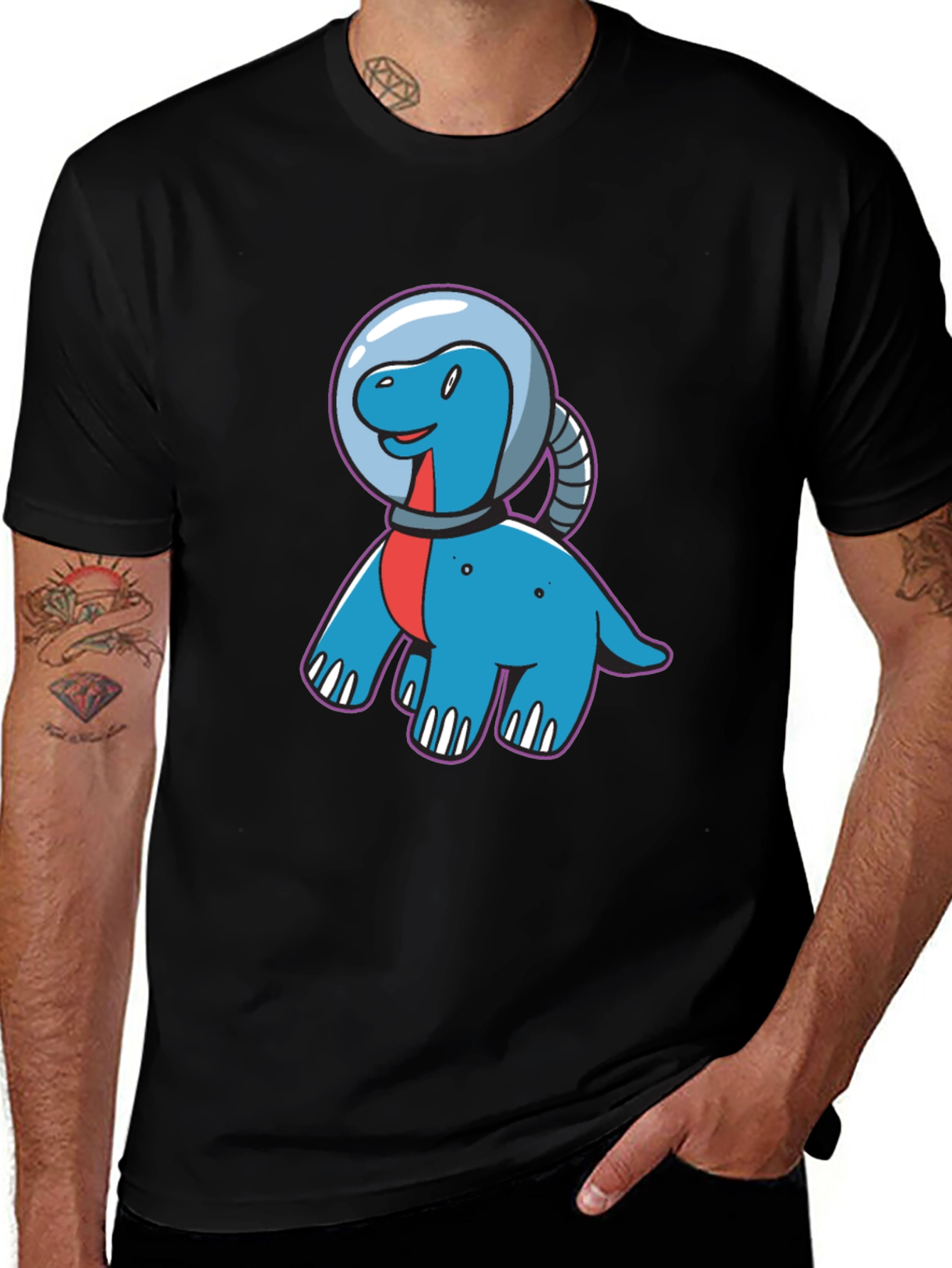 Variant 12 of Dino Astronaut Graphic Tee - Black Cotton T-Shirt