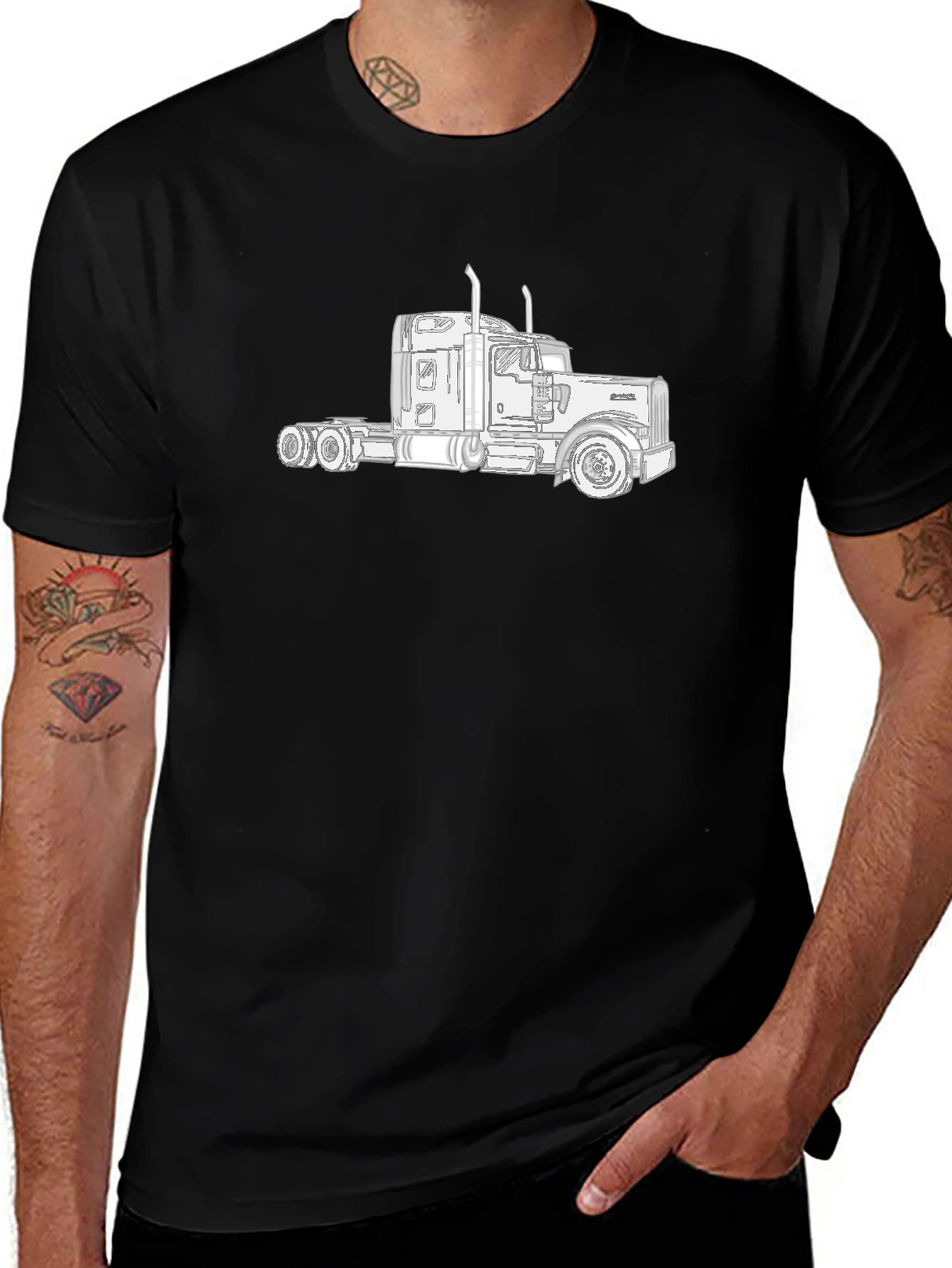 Variant 18 of Truck Graphic Tee - Black Cotton Blend T-Shirt