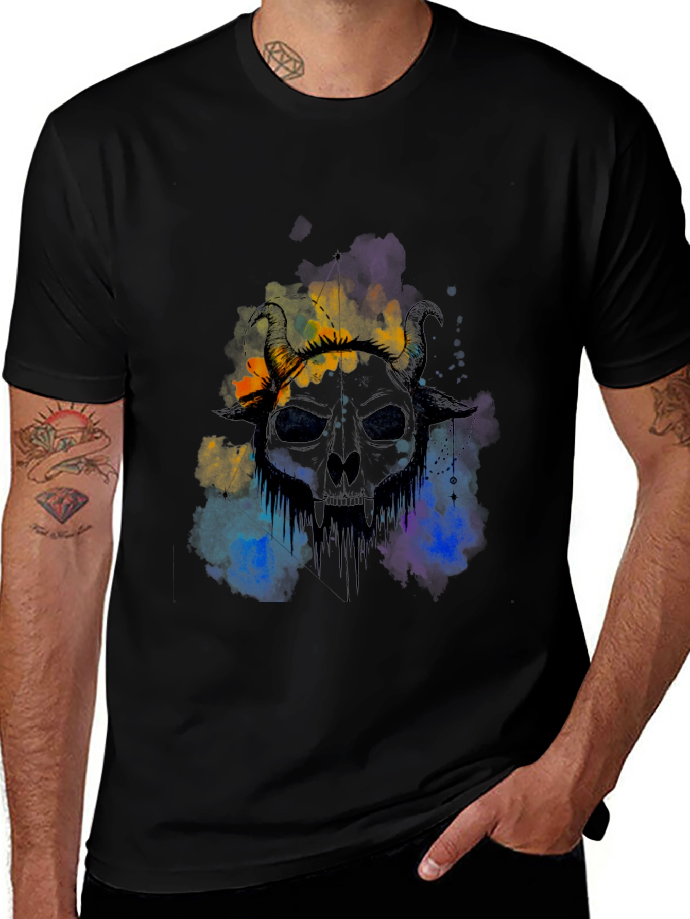 Variant 7 of Horned Skull Graphic Tee - Edgy Style