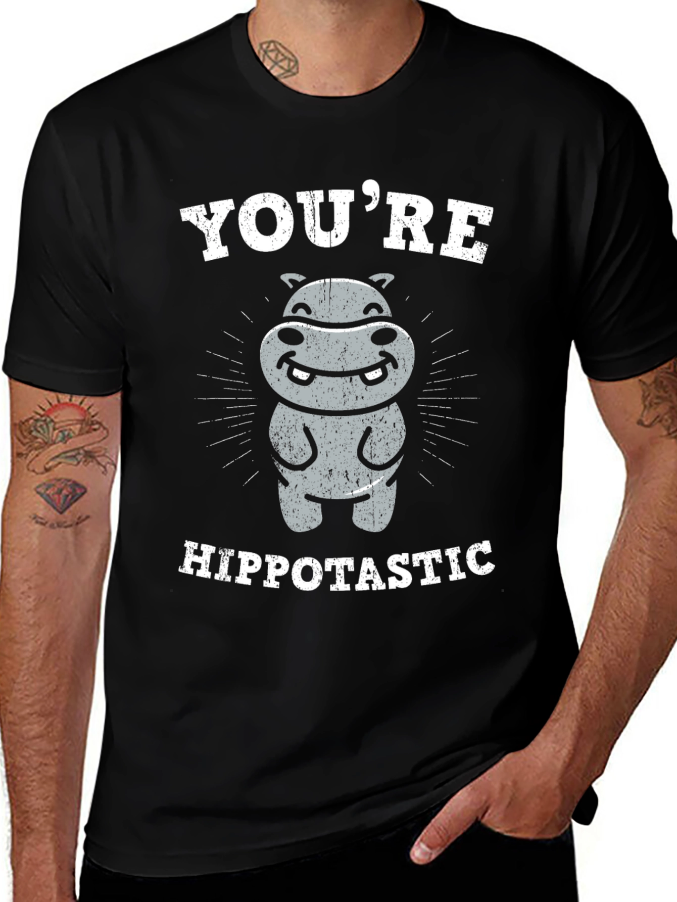 Black You're Hippotastic T-Shirt - Funny Hippo Graphic Tee main image