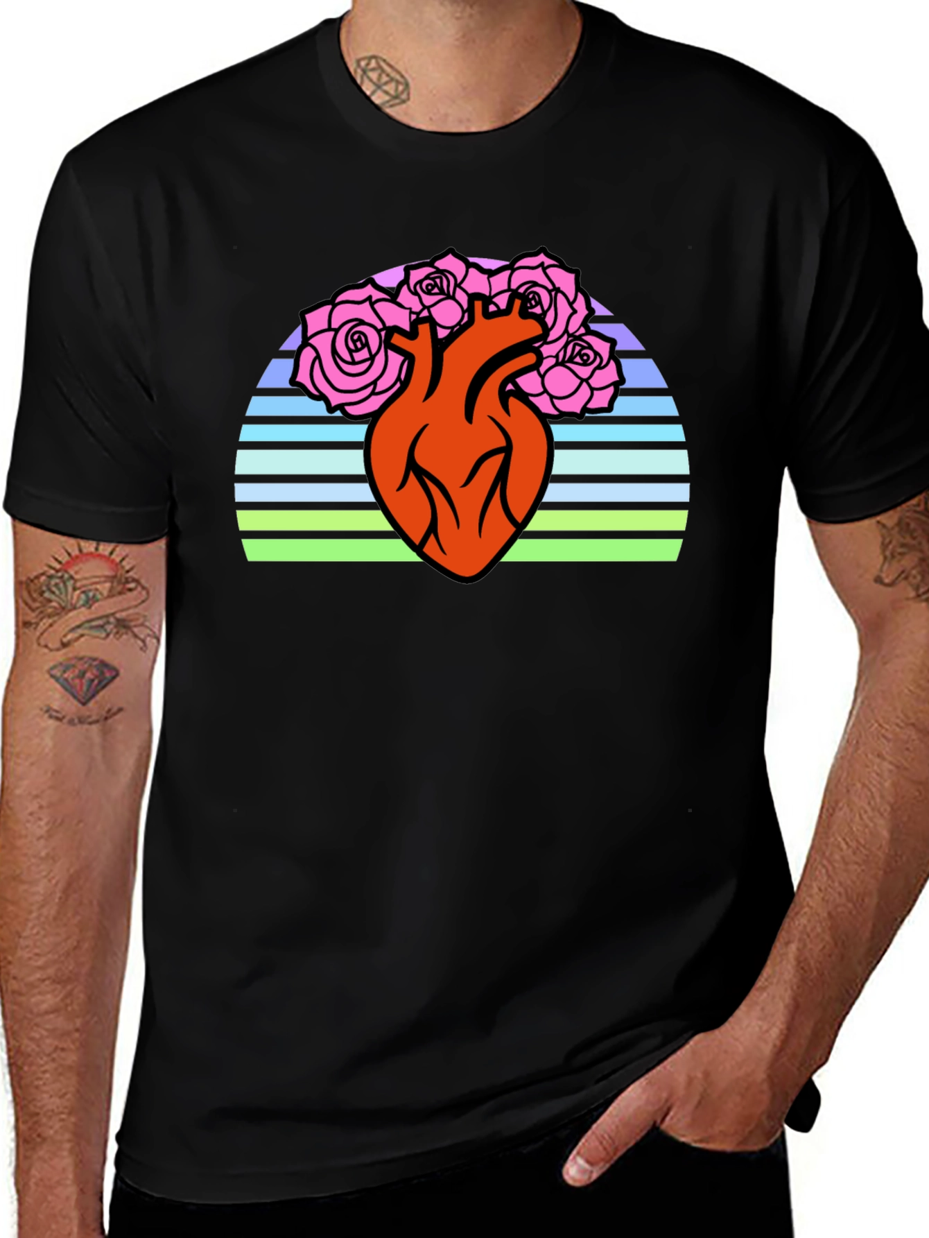 Variant 23 of Anatomical Heart & Roses Graphic T-Shirt - Black