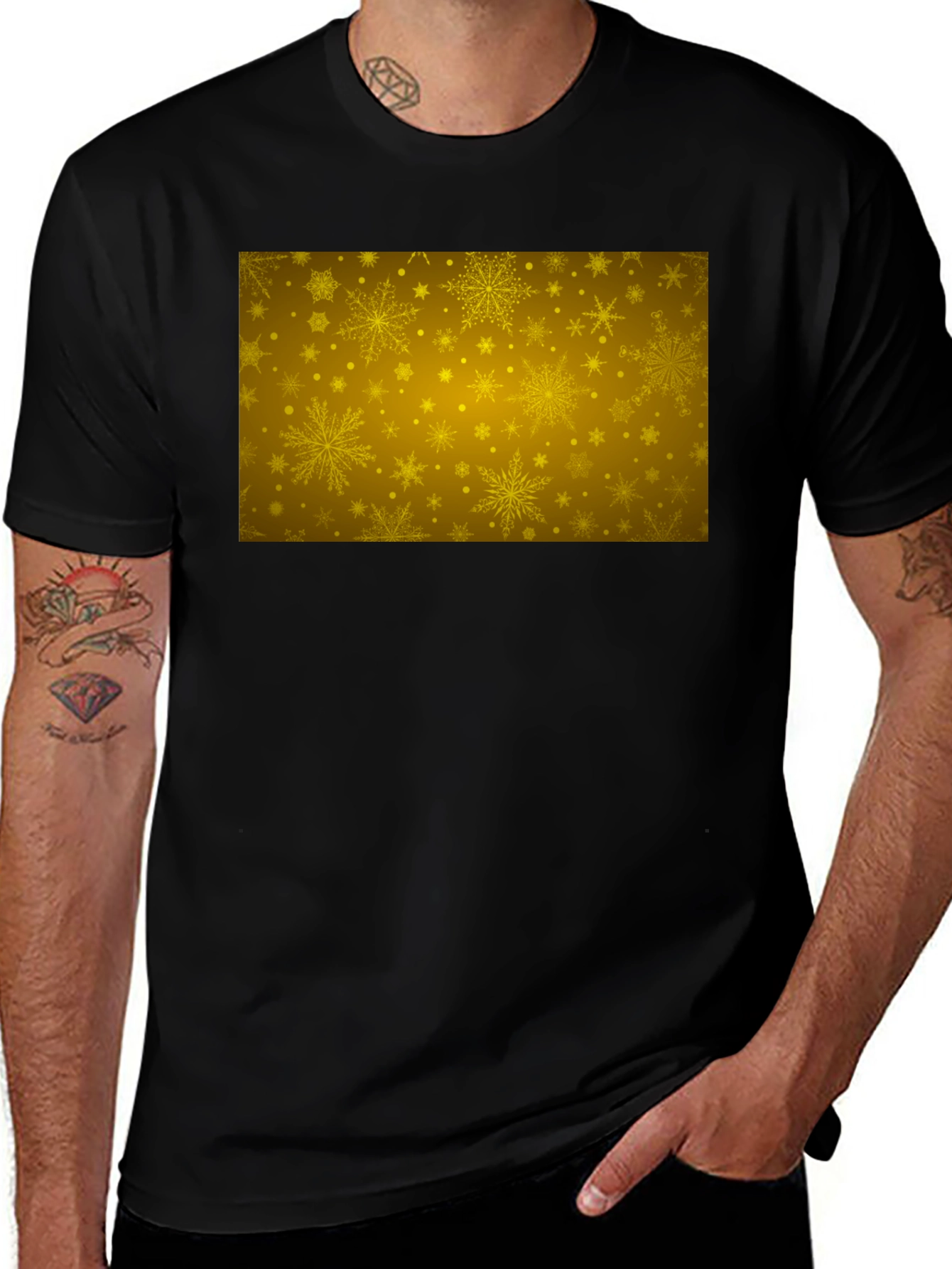Variant 15 of Gold Snowflake Pattern Black T-Shirt