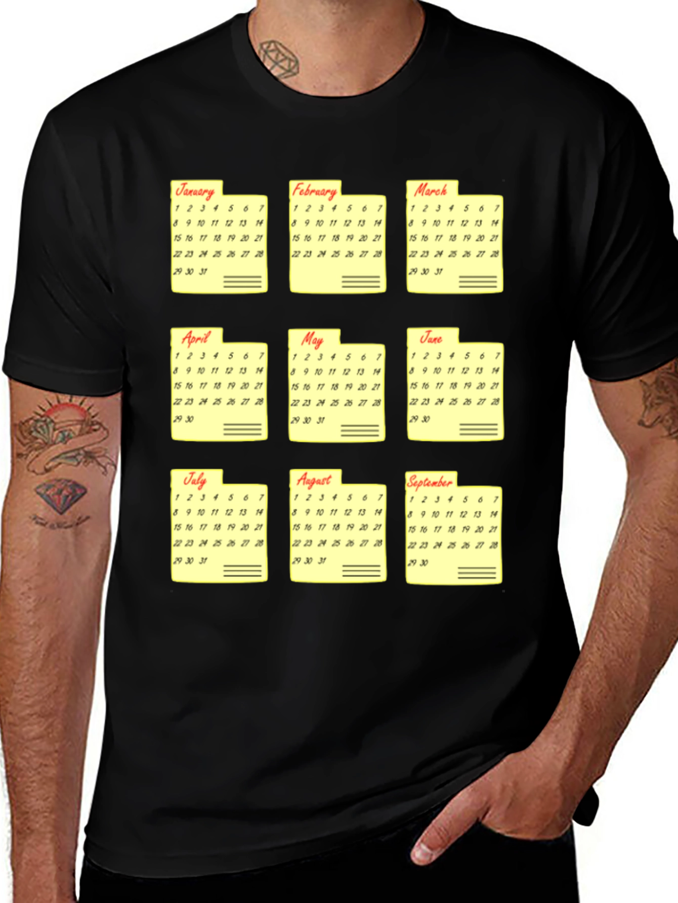 Black Calendar Months Graphic Print T-Shirt main image