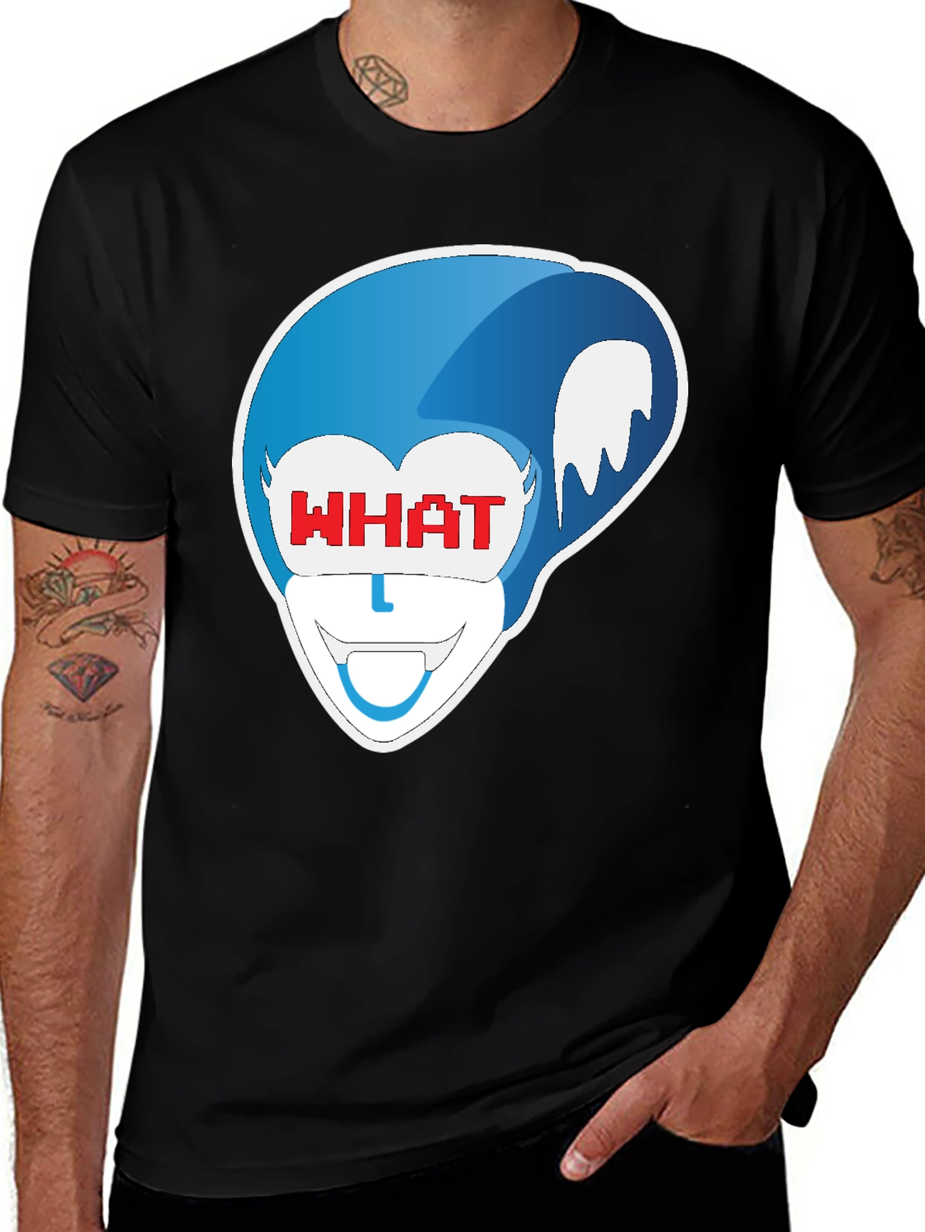 Variant 3 of Blue Cartoon Character Graphic Black T-Shirt