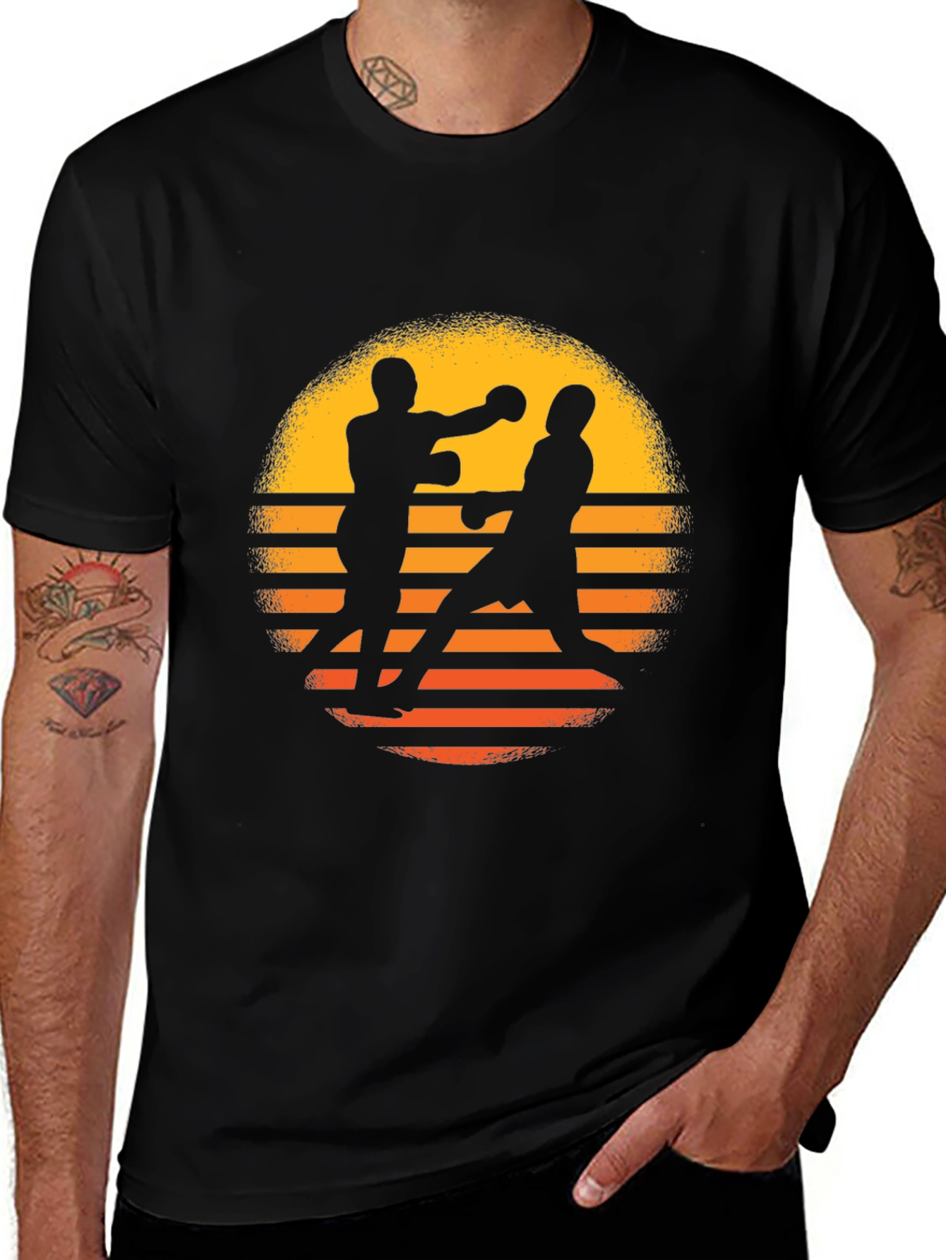 Variant 6 of Retro Boxing Sunset T-Shirt - Black