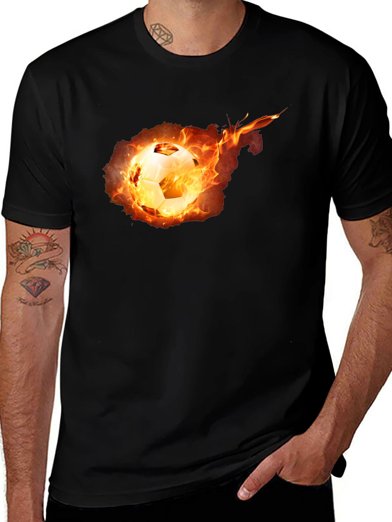 Variant 5 of Flaming Soccer Ball Graphic Tee - Black
