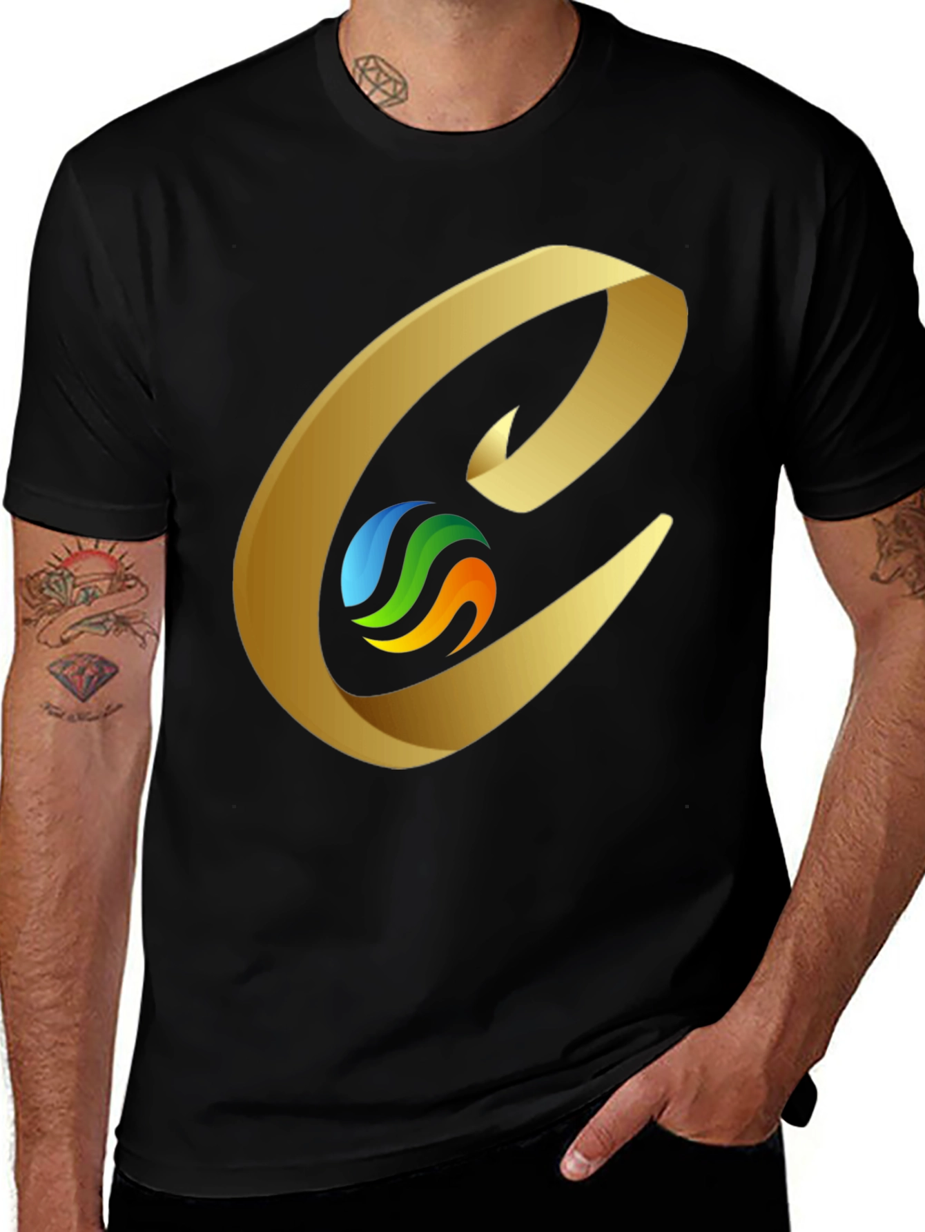 Variant 25 of Modern 'E' Logo Black T-Shirt