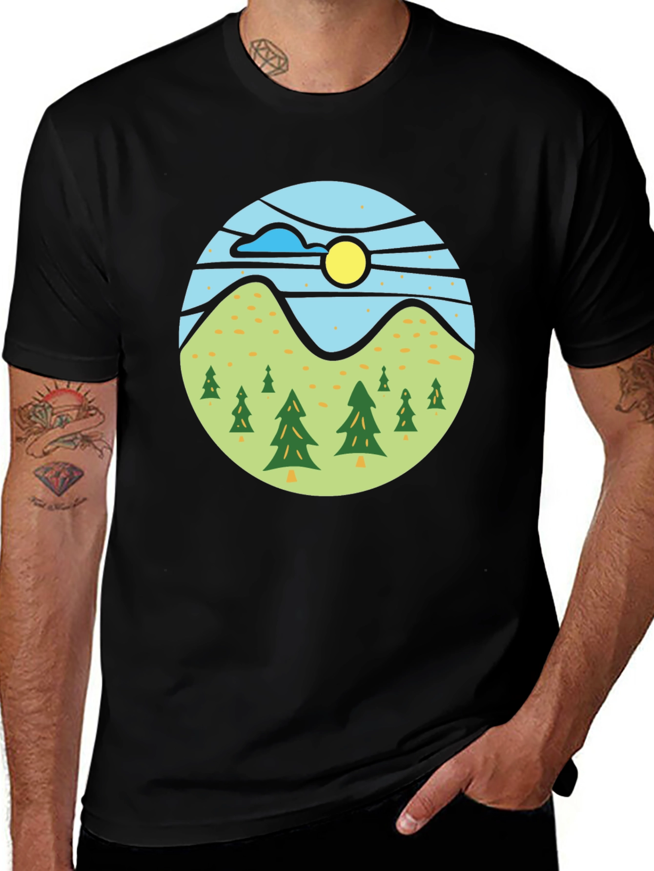 Variant 25 of Nature Scene Graphic Tee - Black Casual T-Shirt