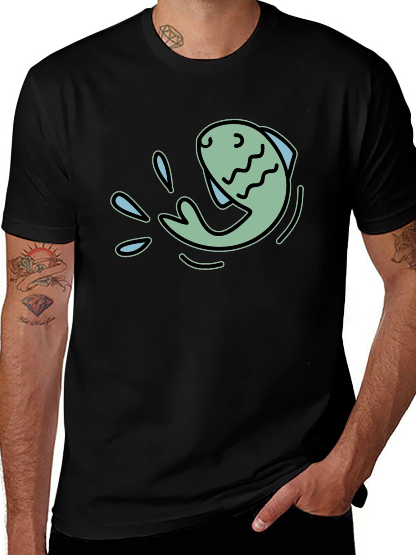Fun Fish Graphic Black T-Shirt
