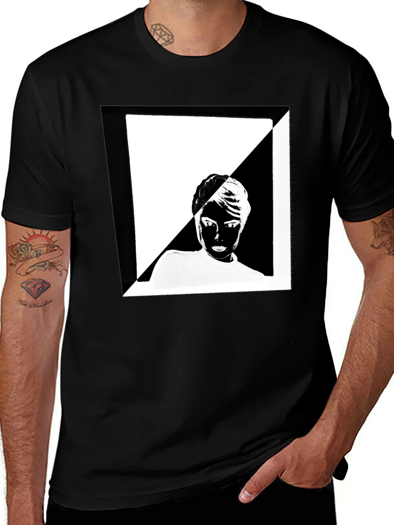 Variant 23 of Abstract Portrait Tee - Black Graphic T-Shirt