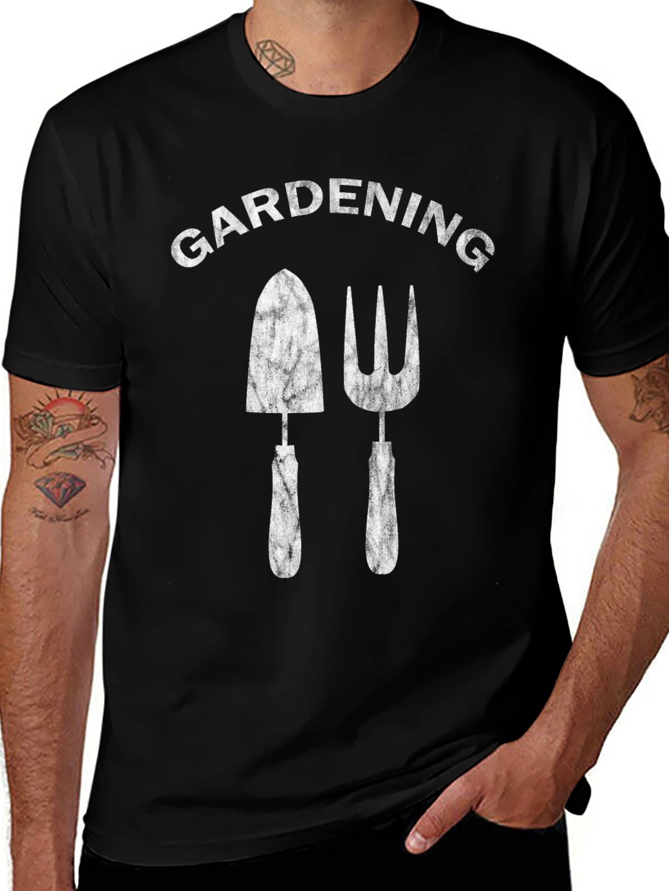 Variant 17 of Gardening T-Shirt: Distressed Shovel & Fork