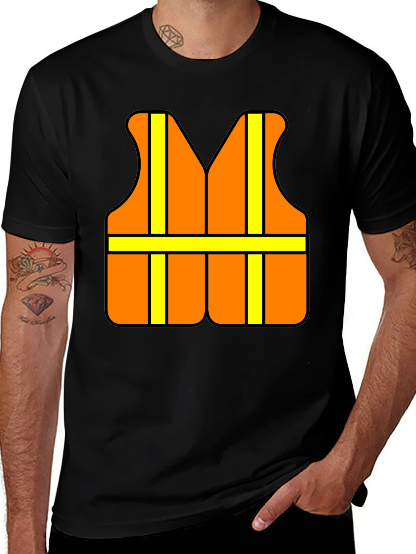 Variant 5 of Funny Construction Worker Safety Vest Graphic T-Shirt
