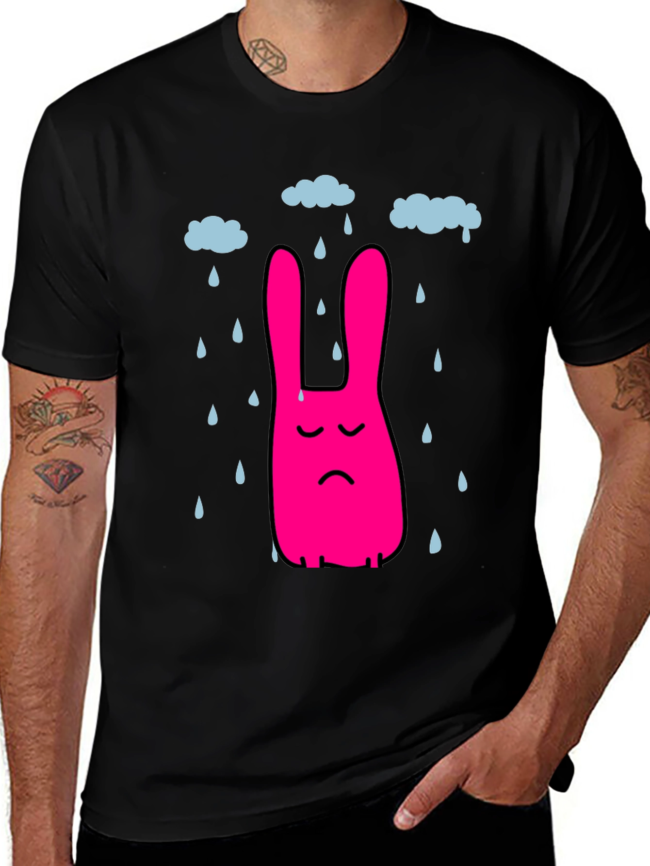 Variant 9 of Sad Bunny Rain Cloud Black T-Shirt