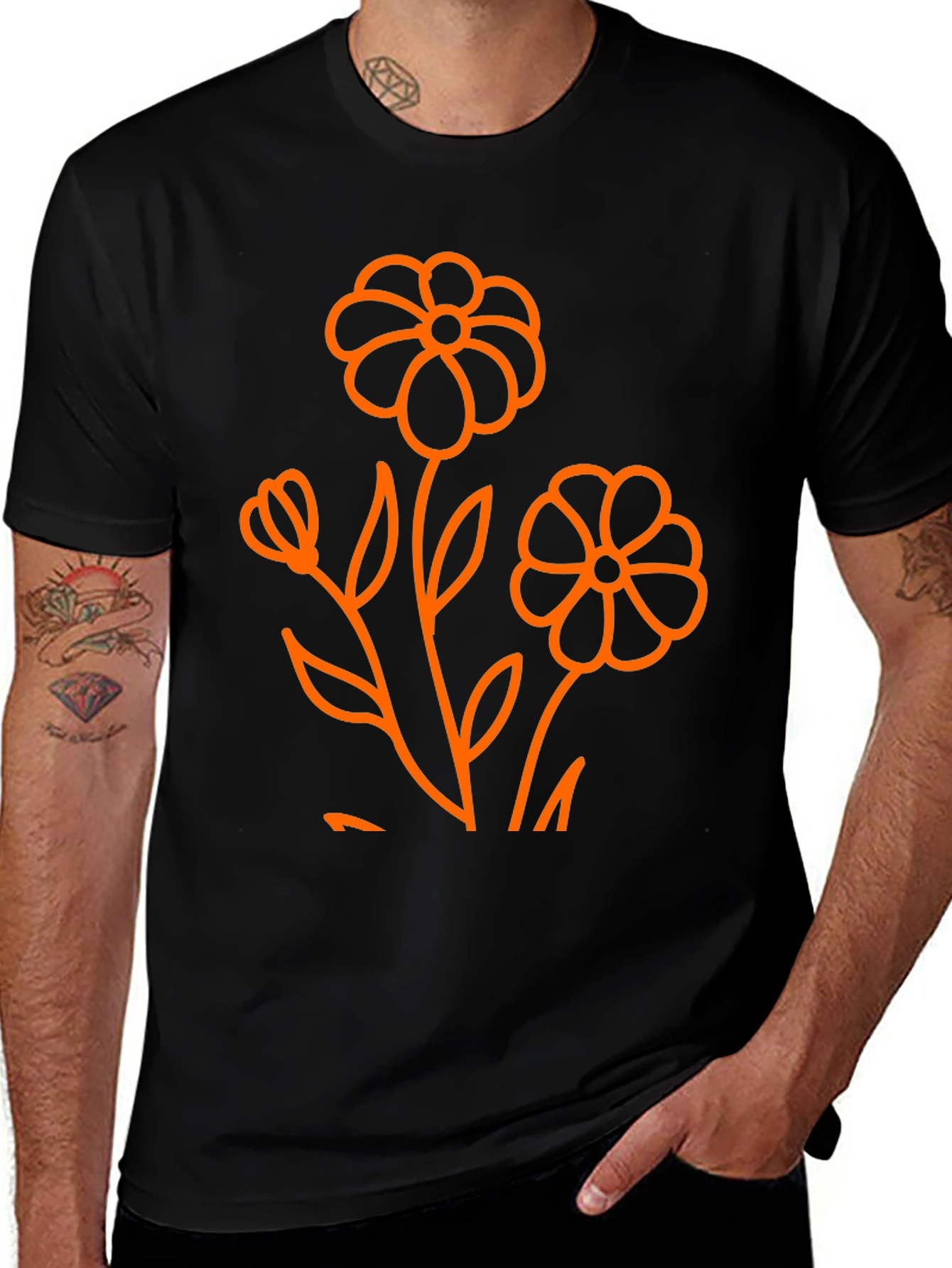 Variant 3 of Black T-Shirt with Orange Floral Graphic