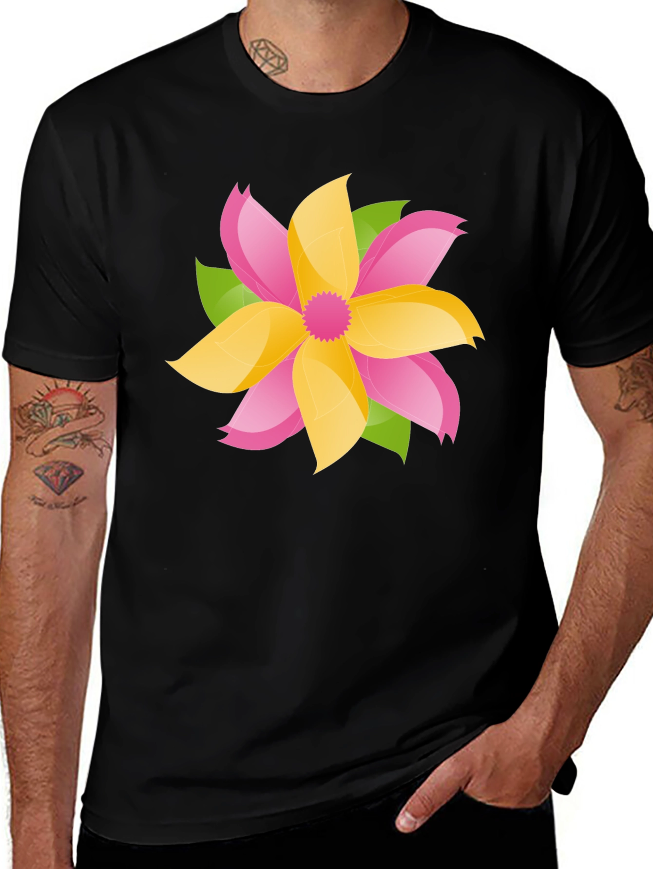 Variant 27 of Floral Graphic Tee - Bold Black Cotton T-Shirt