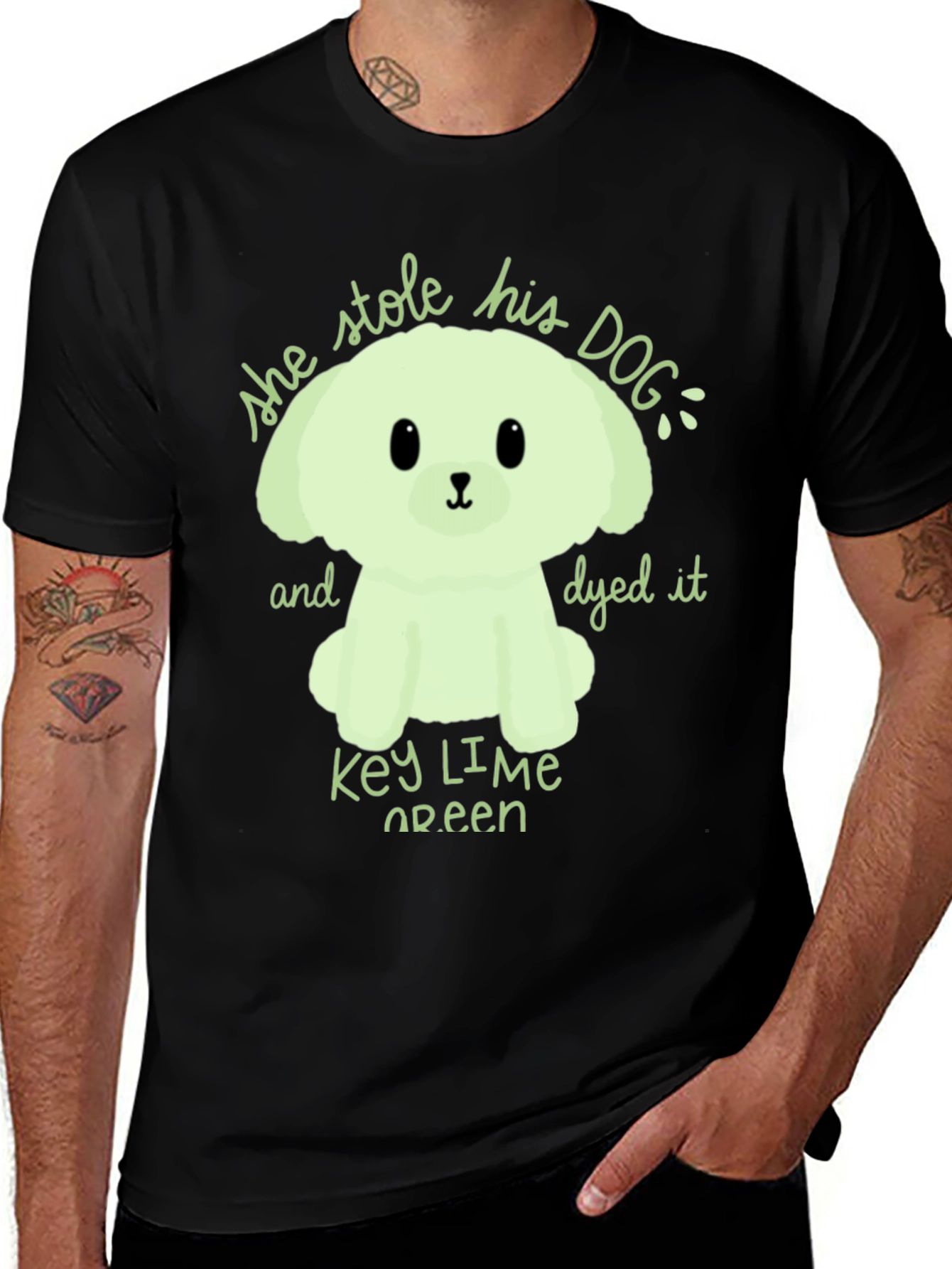 Variant 26 of Key Lime Green Dog T-Shirt - 'She Stole His Dog' Graphic Tee