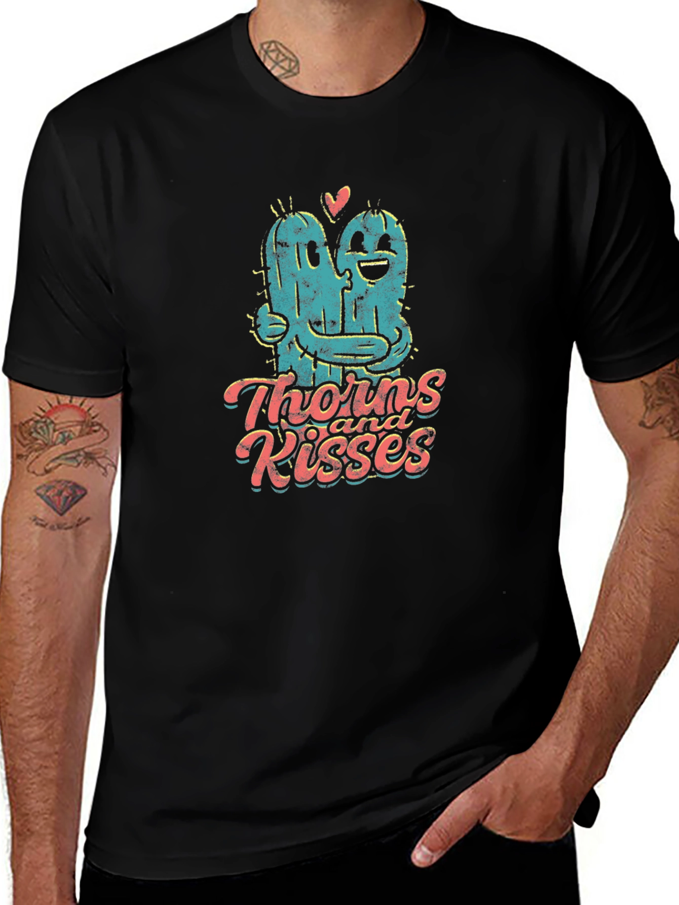 Variant 20 of Thorns & Kisses Graphic Tee - Novelty Cactus Hug T-Shirt