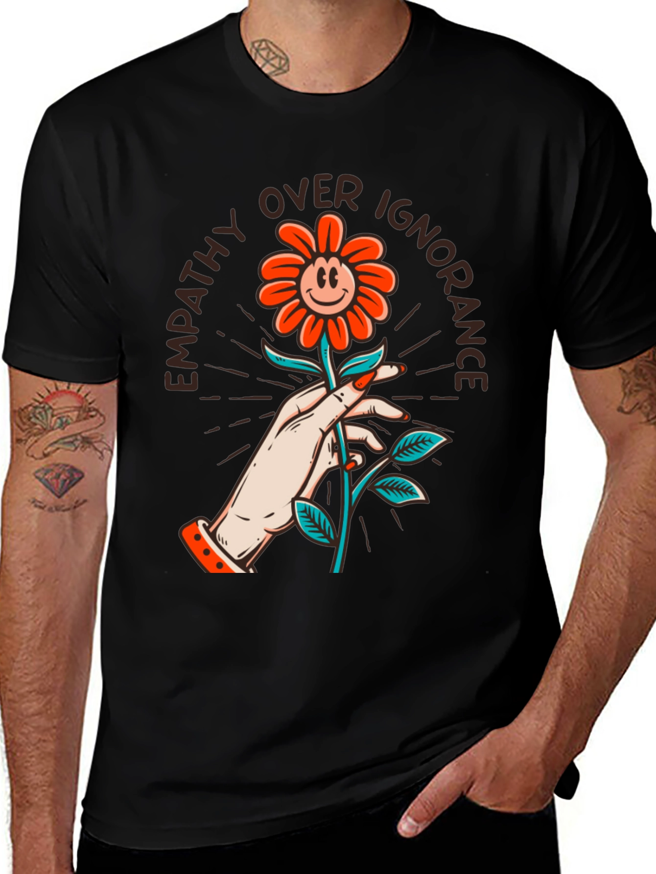 Variant 26 of Empathy Over Ignorance Flower Graphic Tee - Black