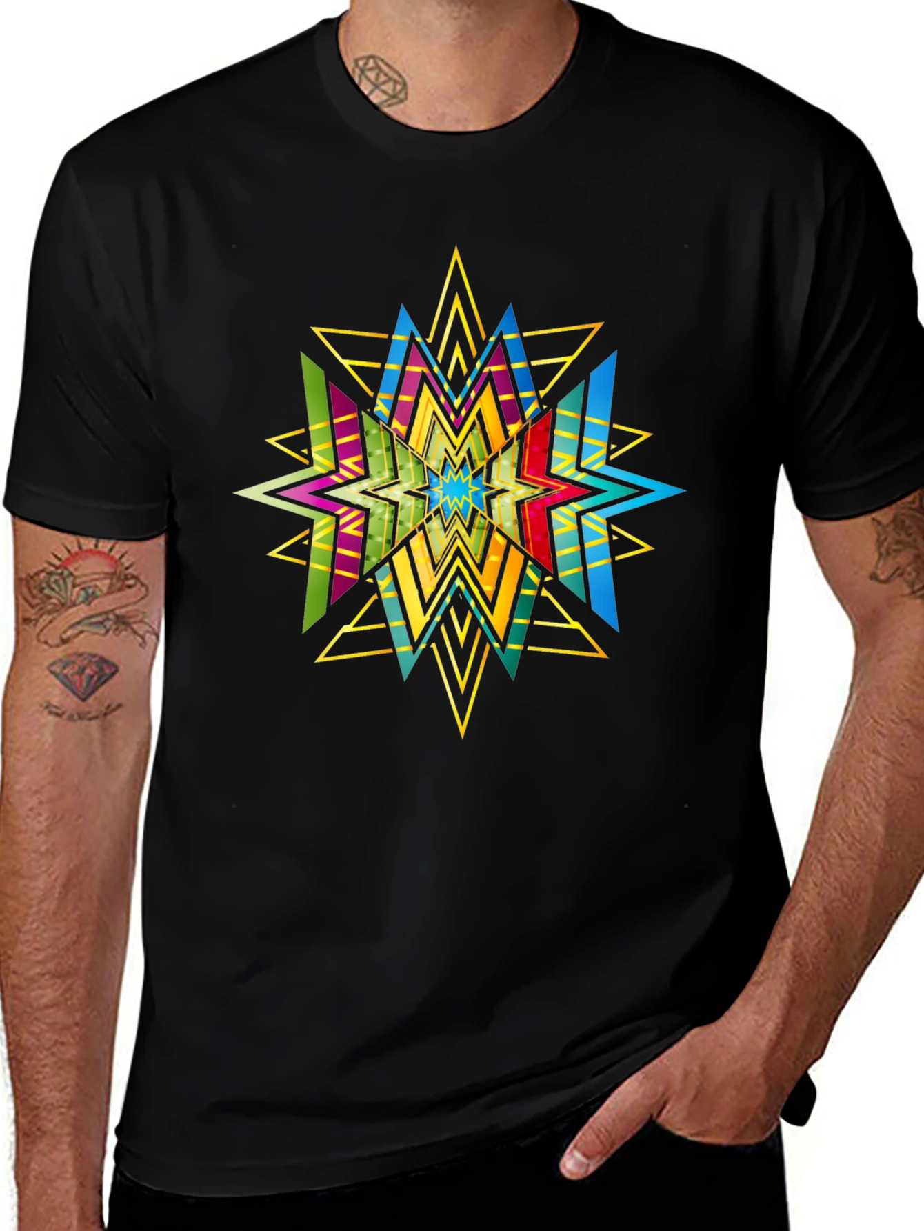 Variant 18 of Geometric Star Graphic Print Black T-Shirt