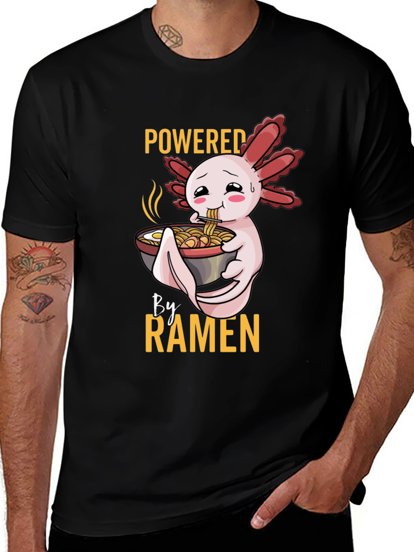 Variant 4 of Powered by Ramen Axolotl Black T-Shirt