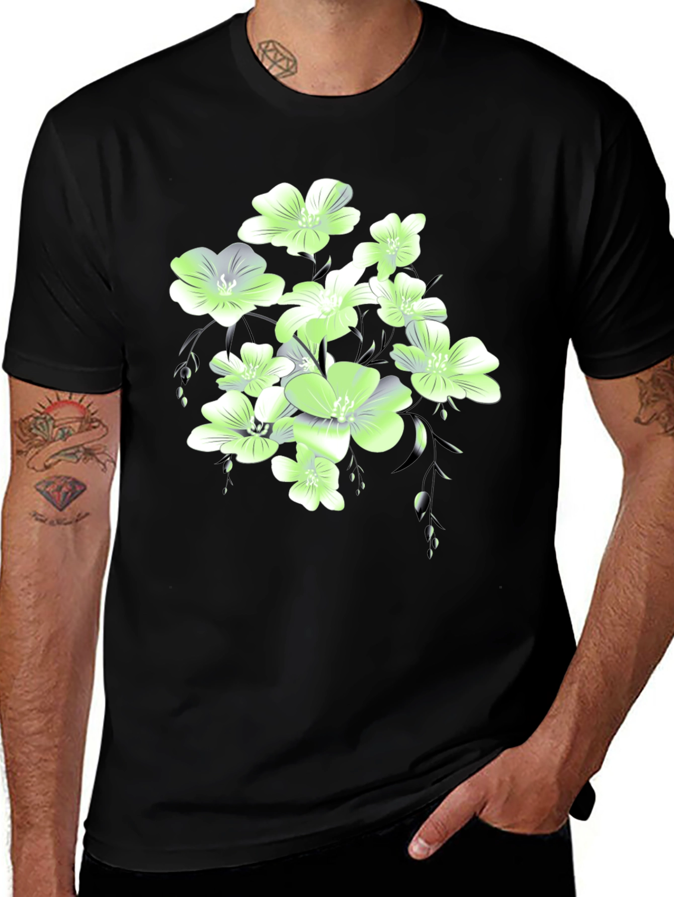 Variant 6 of Floral Print Black T-Shirt