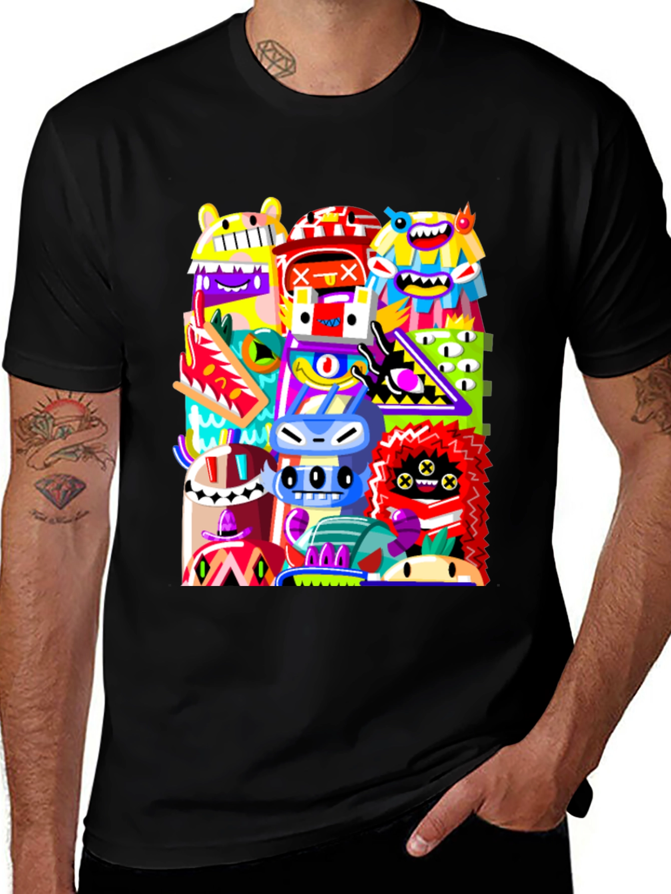 Variant 28 of Funky Monster Graphic Tee - Black Cotton Comfort