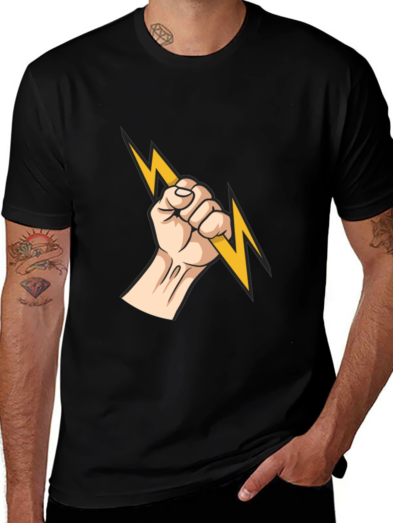 Variant 8 of Electrified Fist Graphic Tee - Black Cotton Comfort