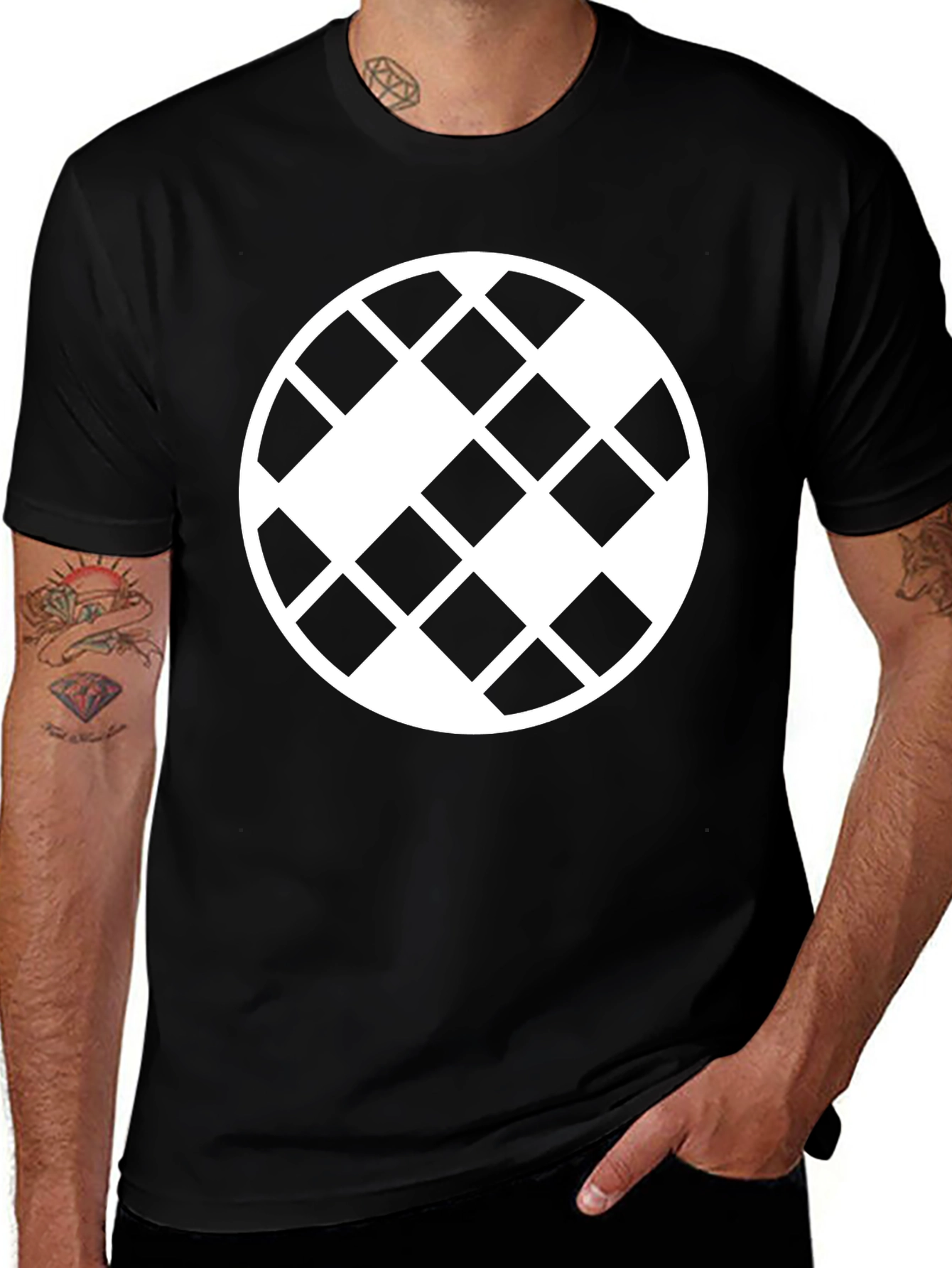Variant 16 of Geometric Pattern Black Crewneck T-Shirt