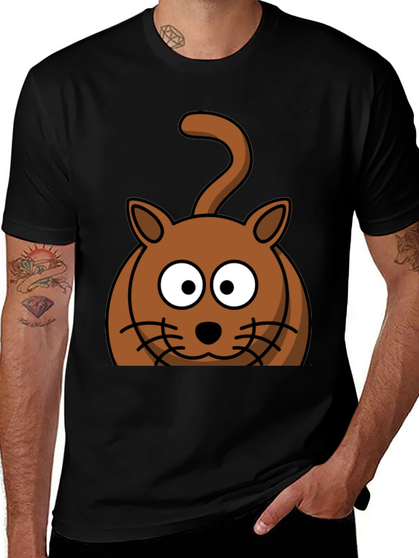 Variant 15 of Cartoon Cat Graphic T-Shirt - Unisex Black Tee