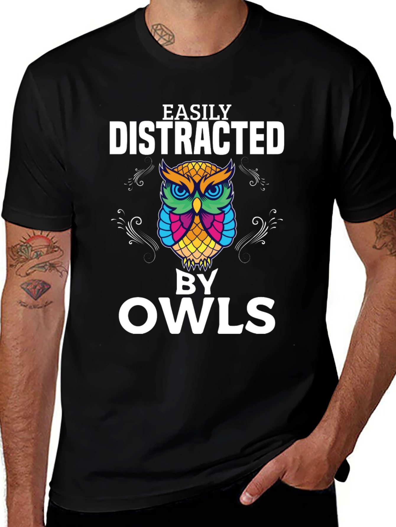 Variant 24 of Easily Distracted by Owls T-Shirt - Novelty Graphic Tee