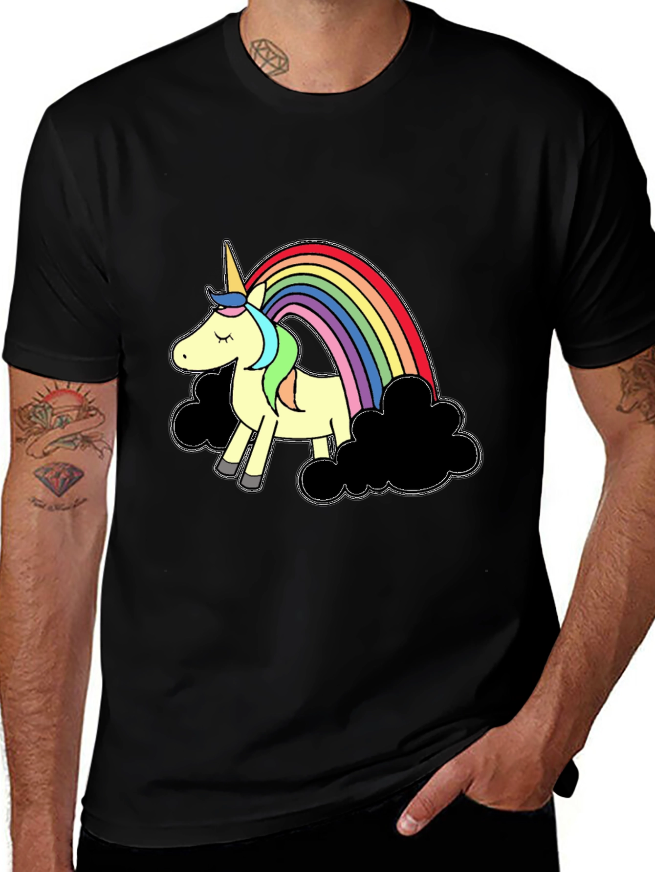 Variant 5 of Unicorn & Rainbow Graphic Tee - Men's Black T-Shirt