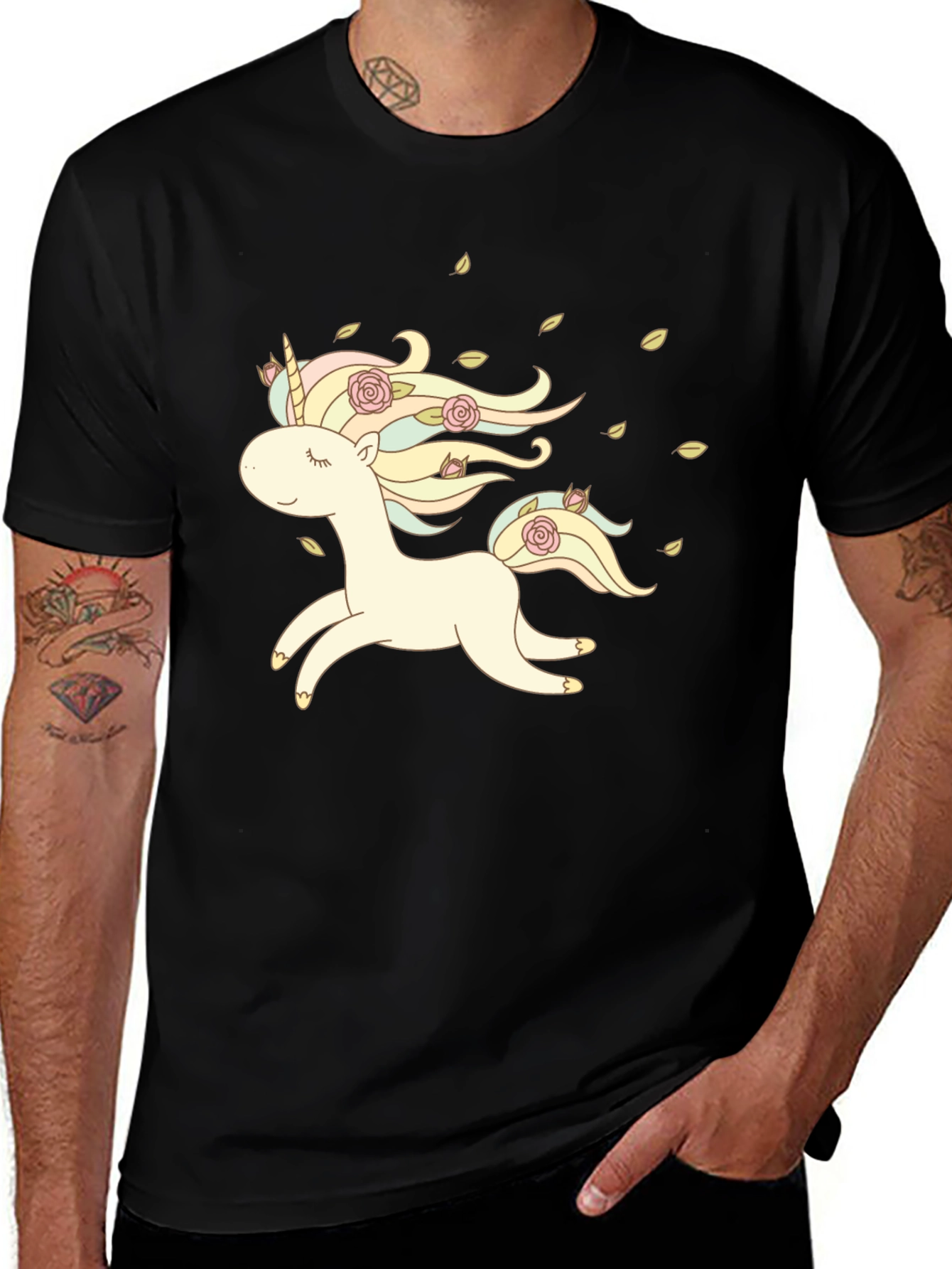 Whimsical Unicorn T-Shirt - Black Cotton Tee