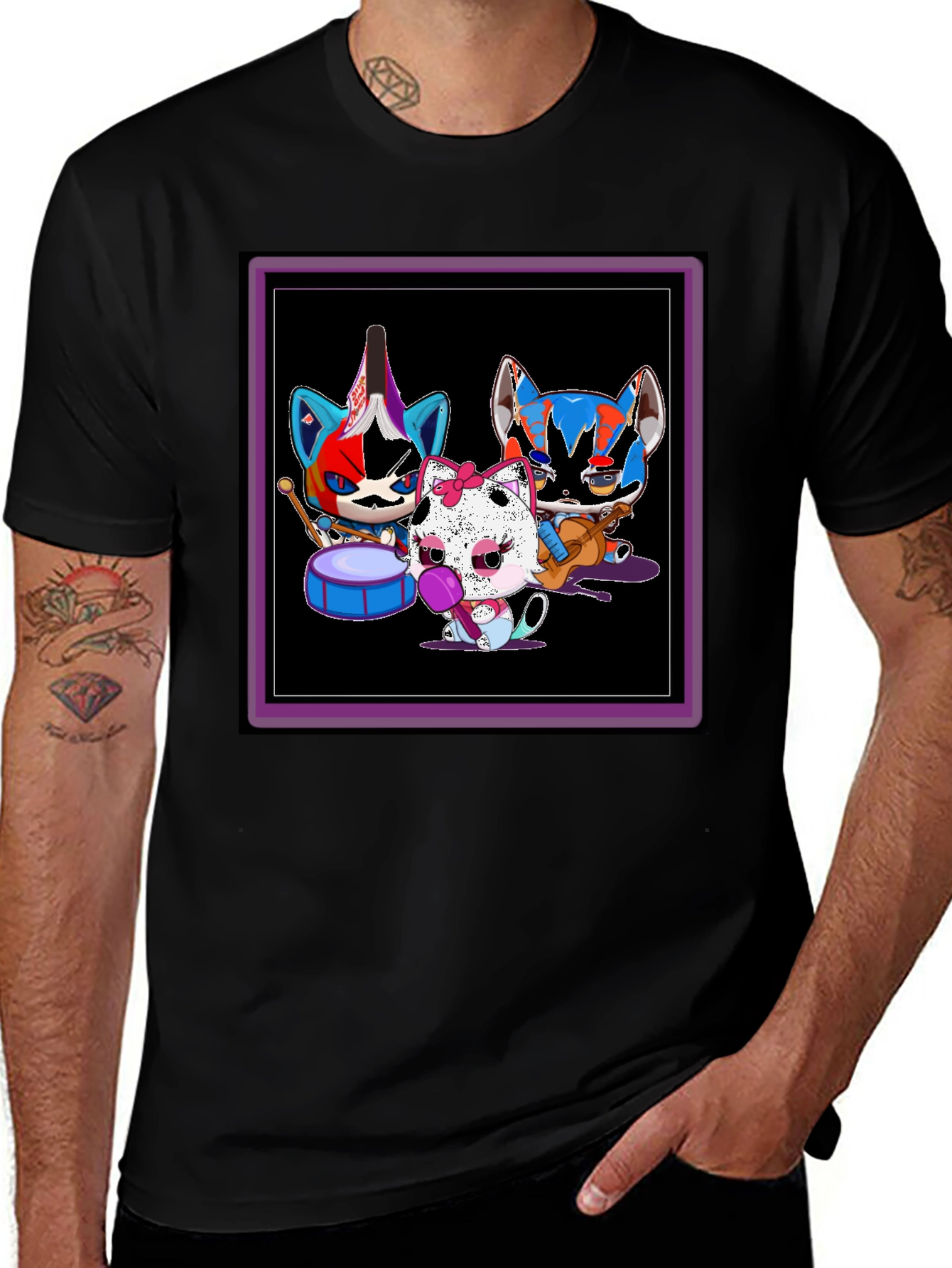 Variant 20 of Band of Cats Graphic Tee - Funky Musician Design