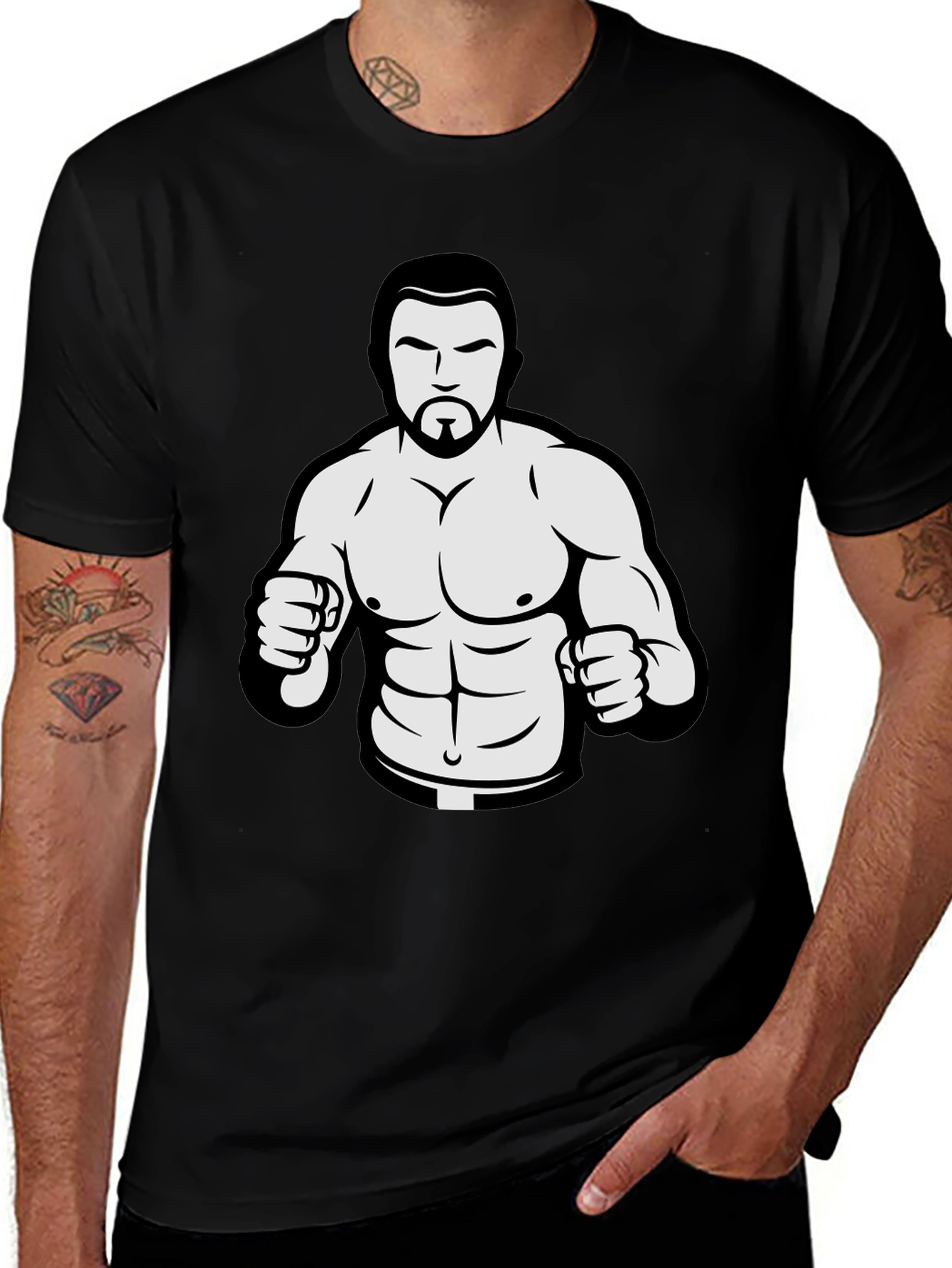 Black Graphic Tee - Cartoon Wrestler