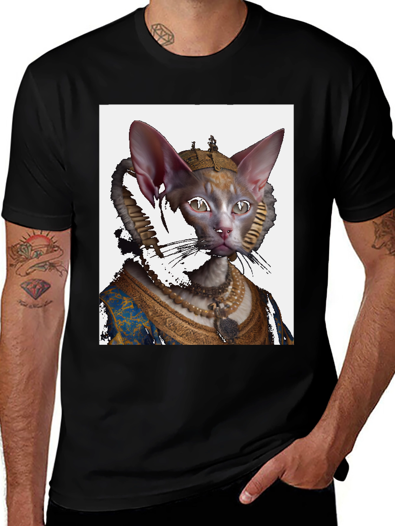 Variant 30 of Regal Cat Portrait Black T-Shirt