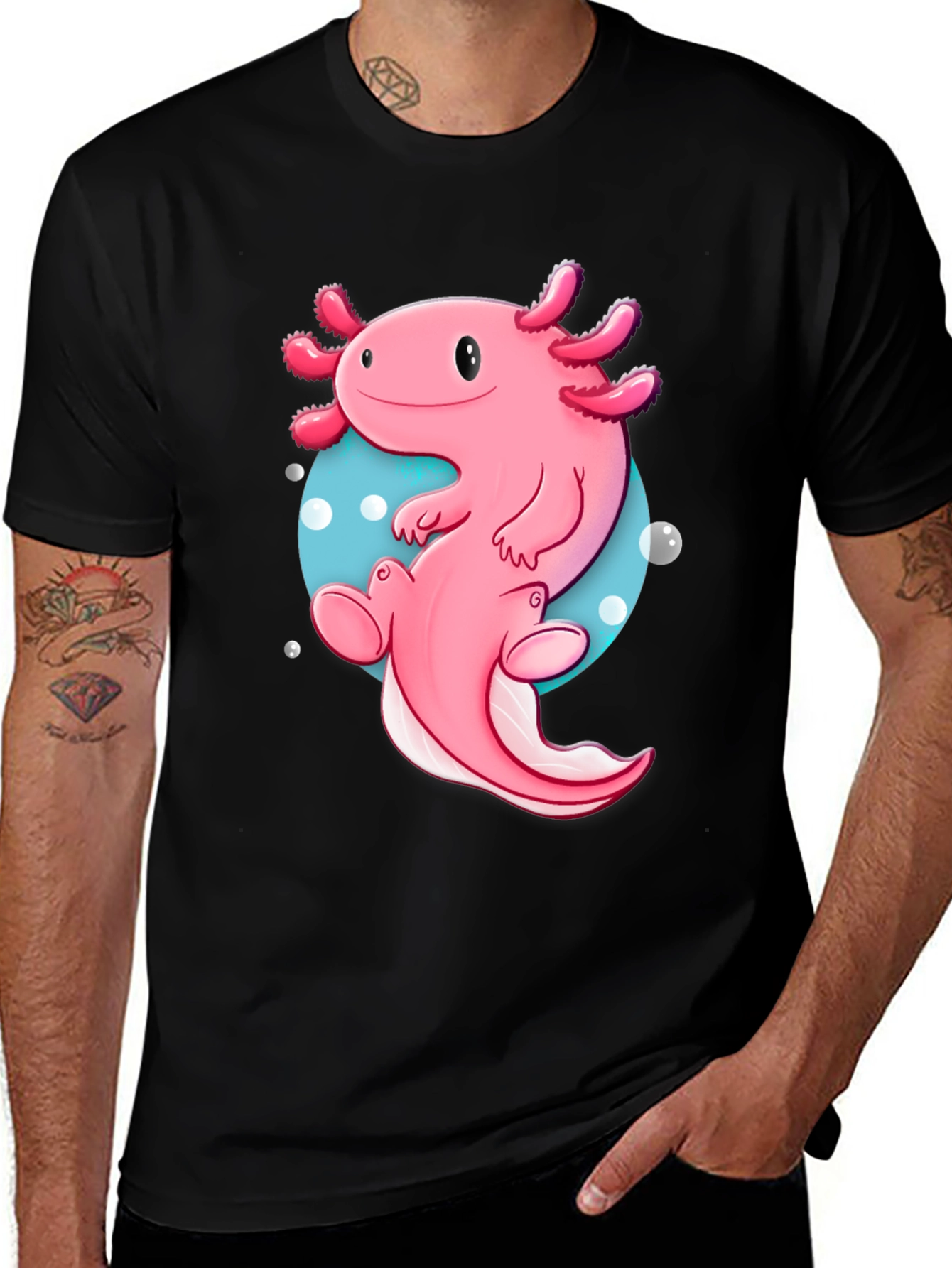 Variant 5 of Axolotl Cartoon T-Shirt - Cute Pink Amphibian Graphic Tee