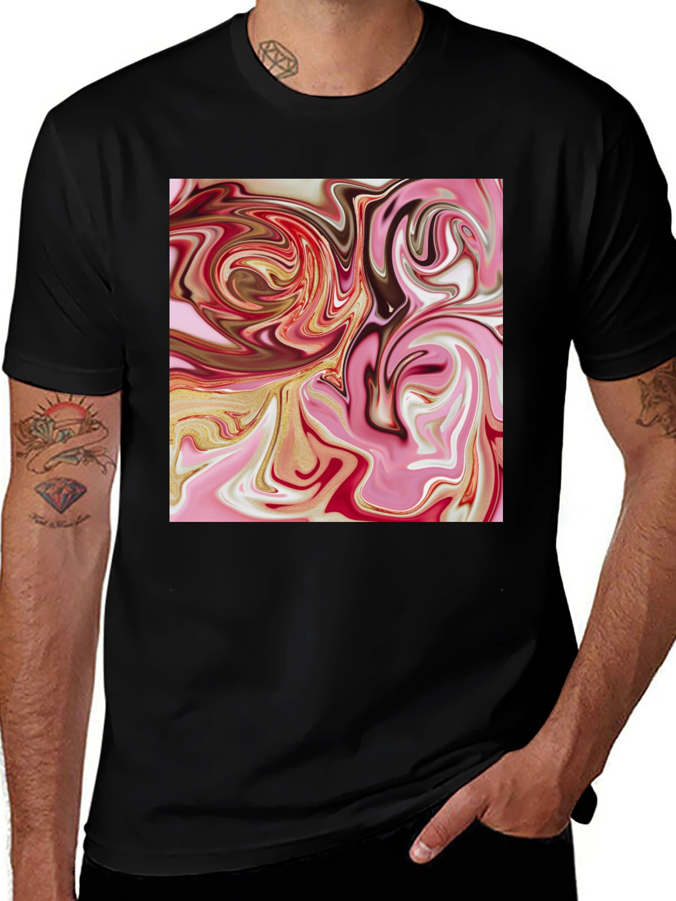Abstract Swirl Graphic Tee - Black